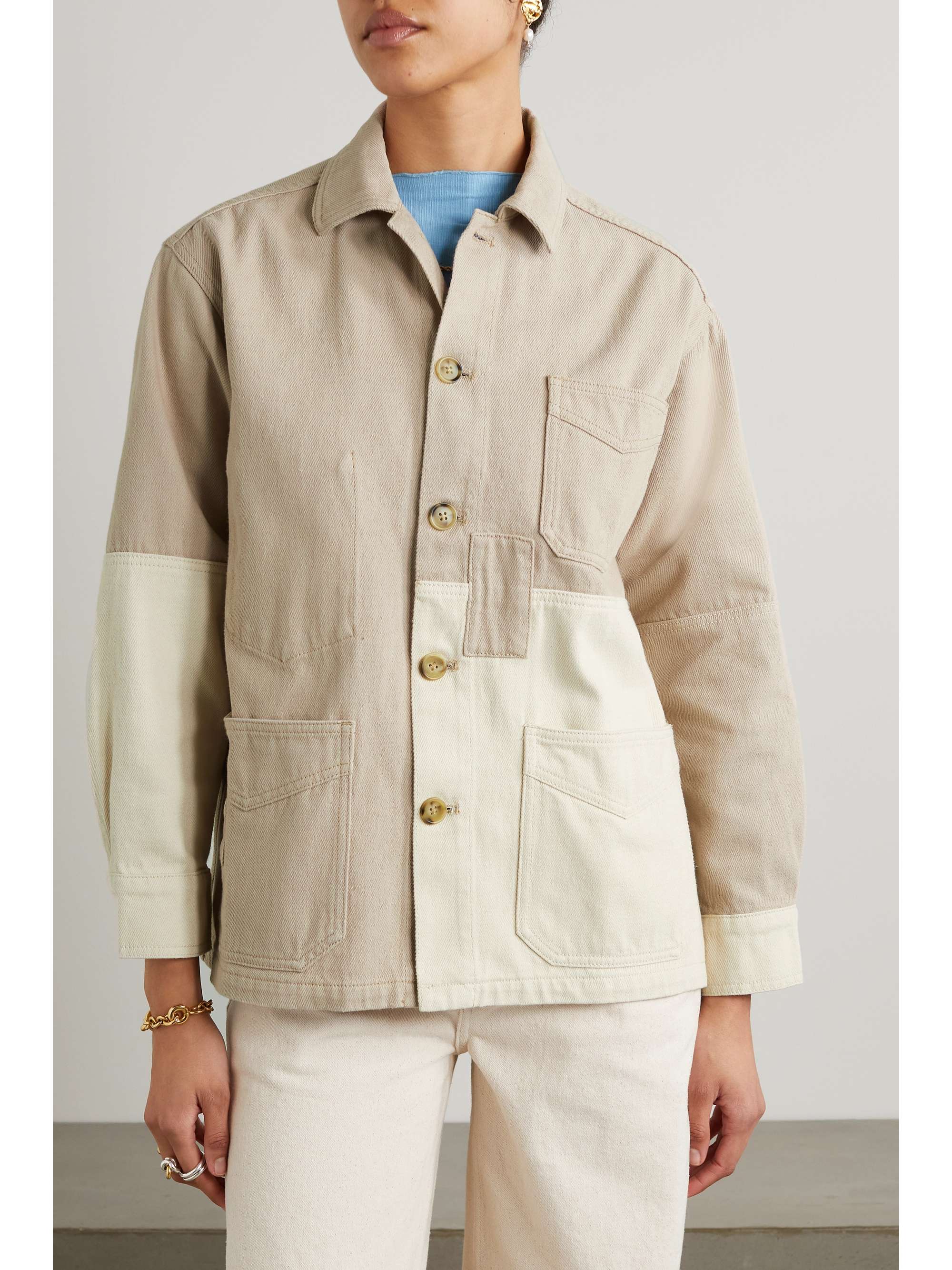 STILL HERE Two-tone paneled cotton-twill jacket