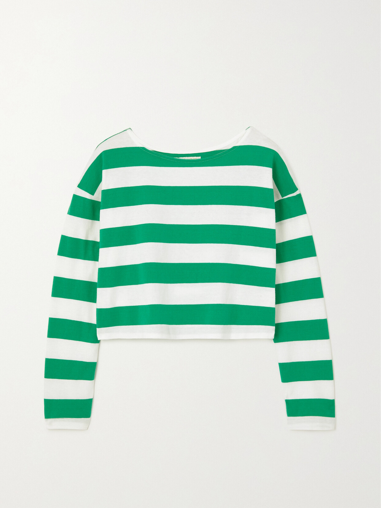 Suzie Kondi - Psaras Cropped Striped Cotton-jersey T-shirt - Green