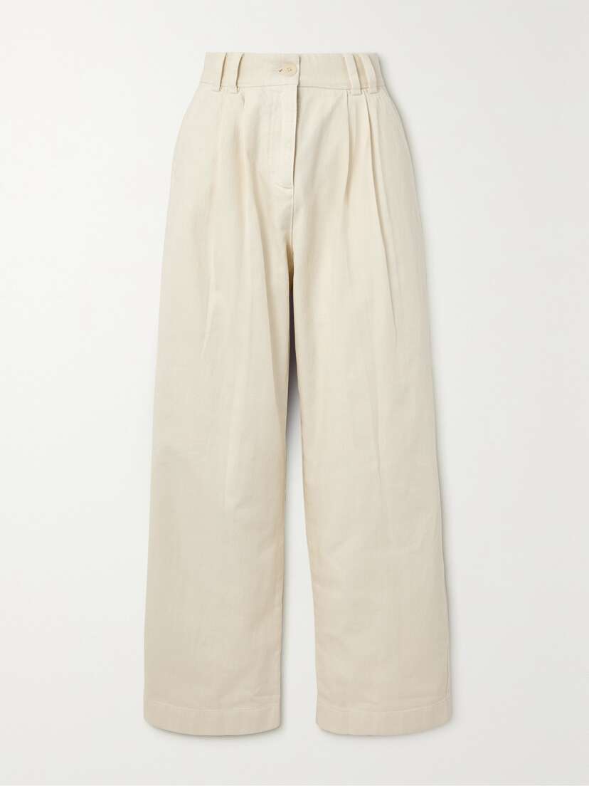 NINETY PERCENT Apollo Pleated Organic Cotton And Linen-blend Wide-leg Pants
