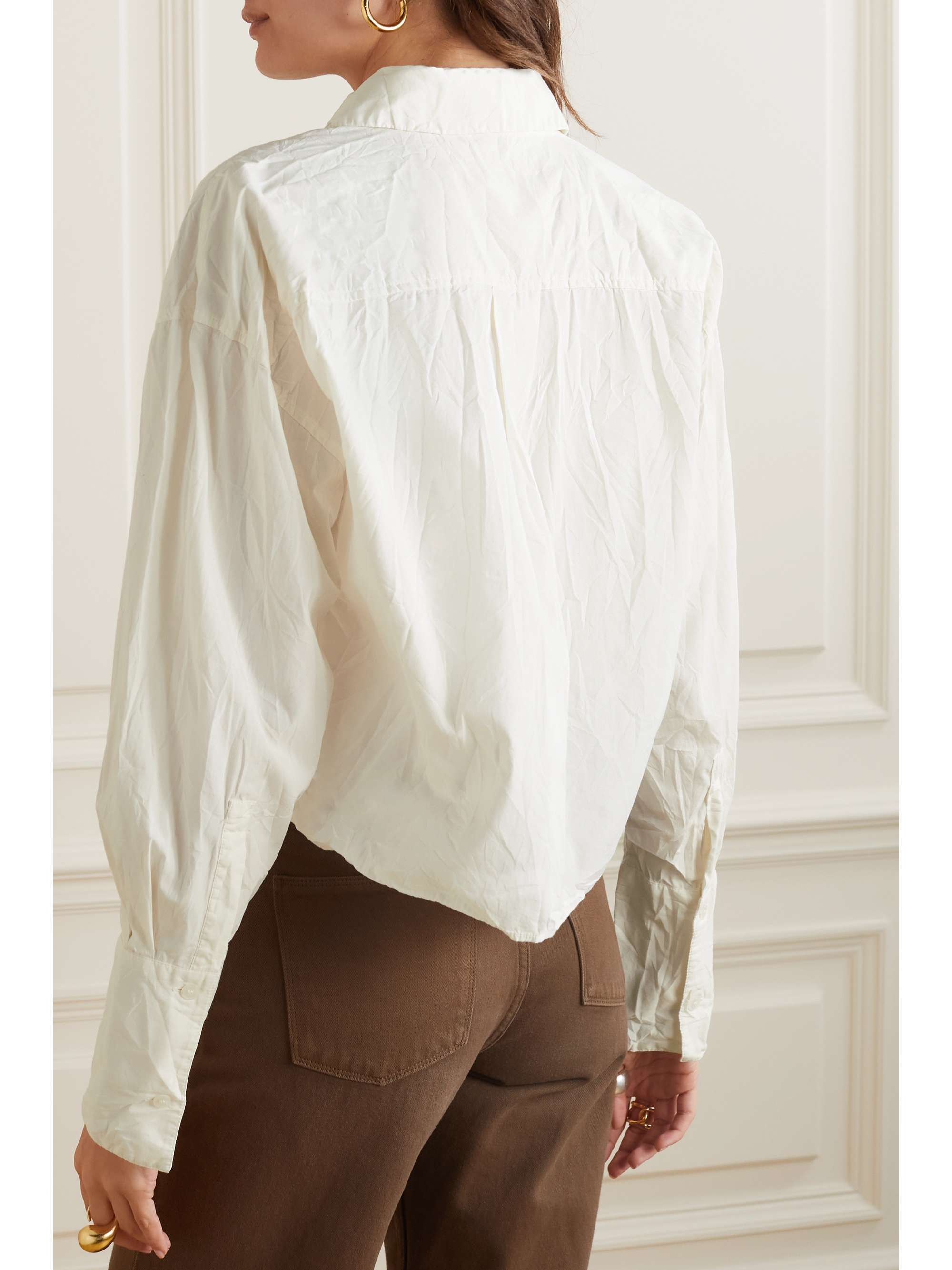 NINETY PERCENT Chemise raccourcie en popeline de coton biologique froissée Rosebud