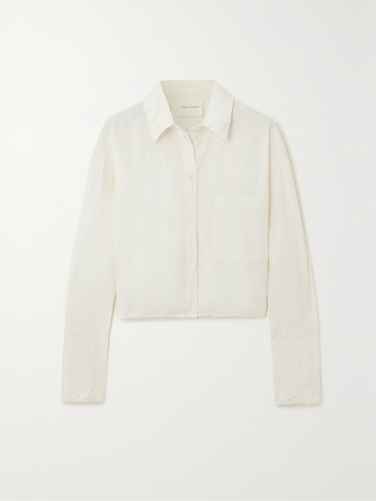 Ninety Percent Rosebud Cropped Crinkled Organic Cotton-poplin Shirt In White