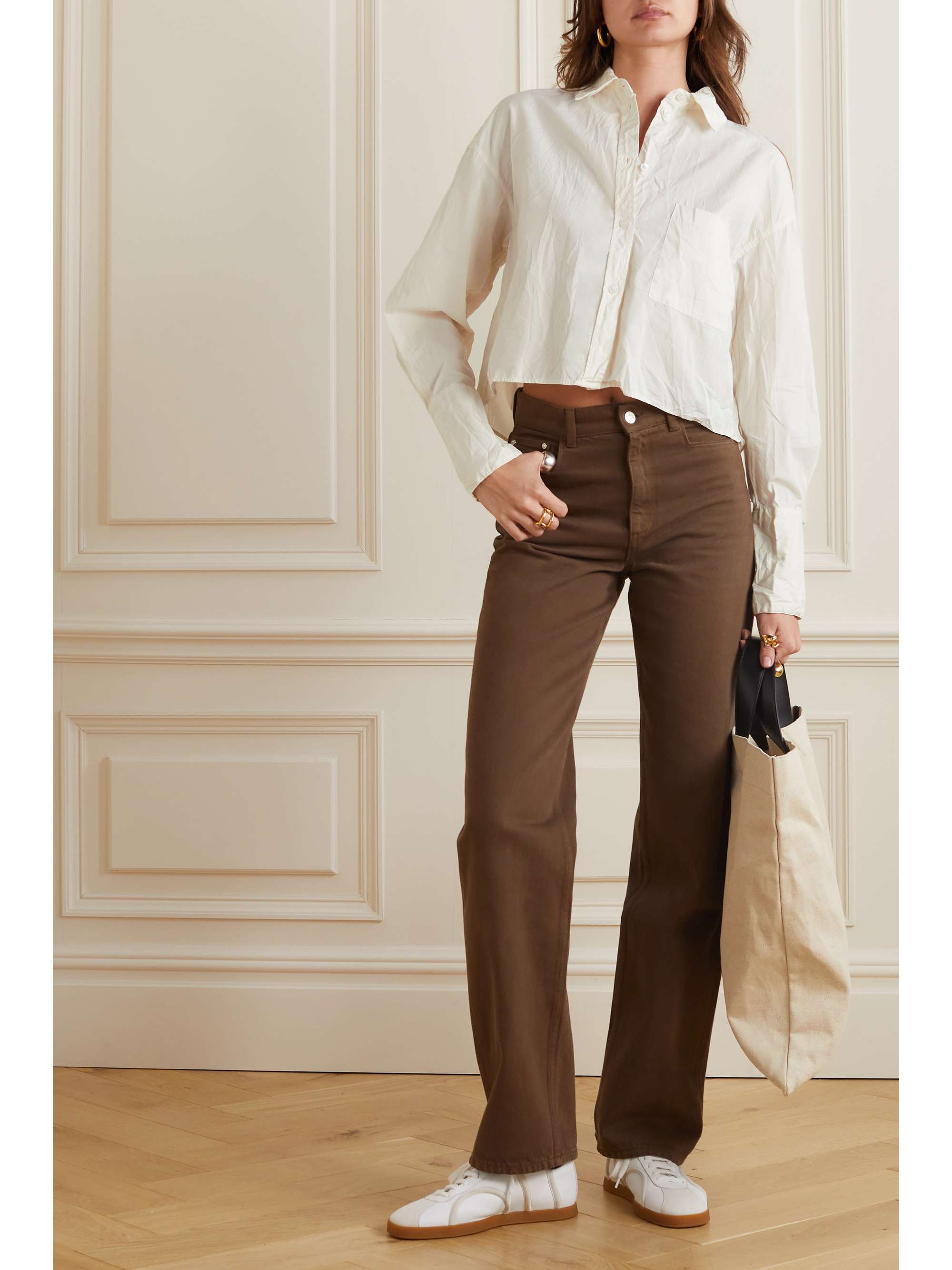 NINETY PERCENT Chemise raccourcie en popeline de coton biologique froissée Rosebud