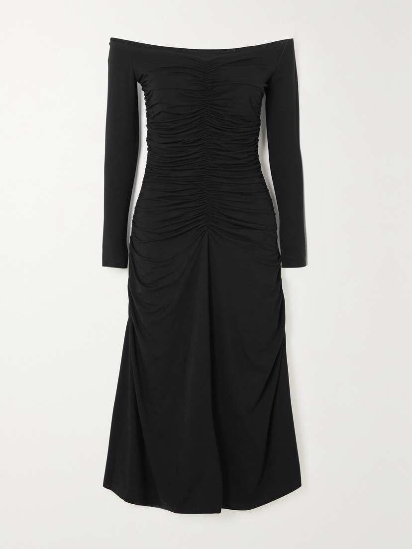 Ninety Percent Off-the-shoulder Ruched Stretch-tencel Lyocell Midi Dress - x large