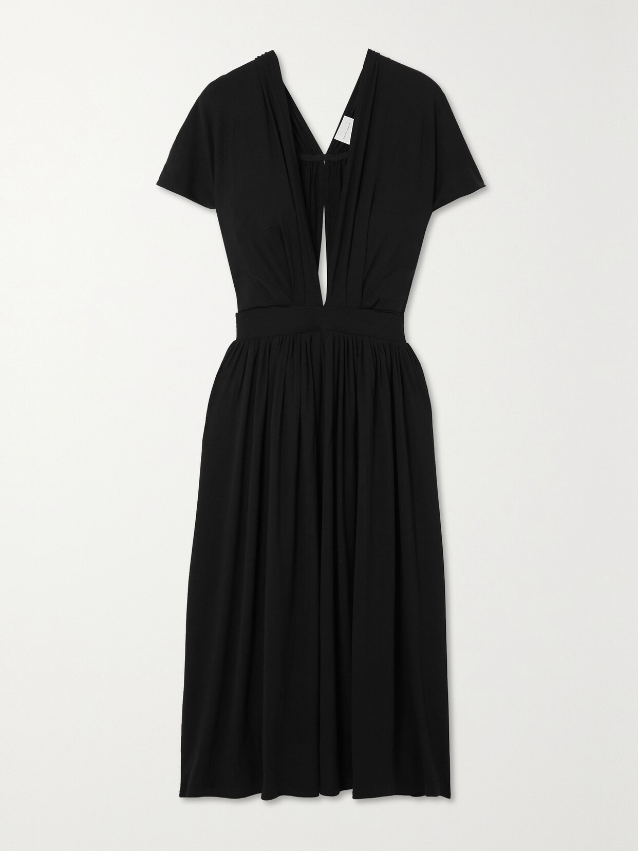 Ninety Percent Bythos Gathered Stretch-tencel Lyocell Midi Dress In Black