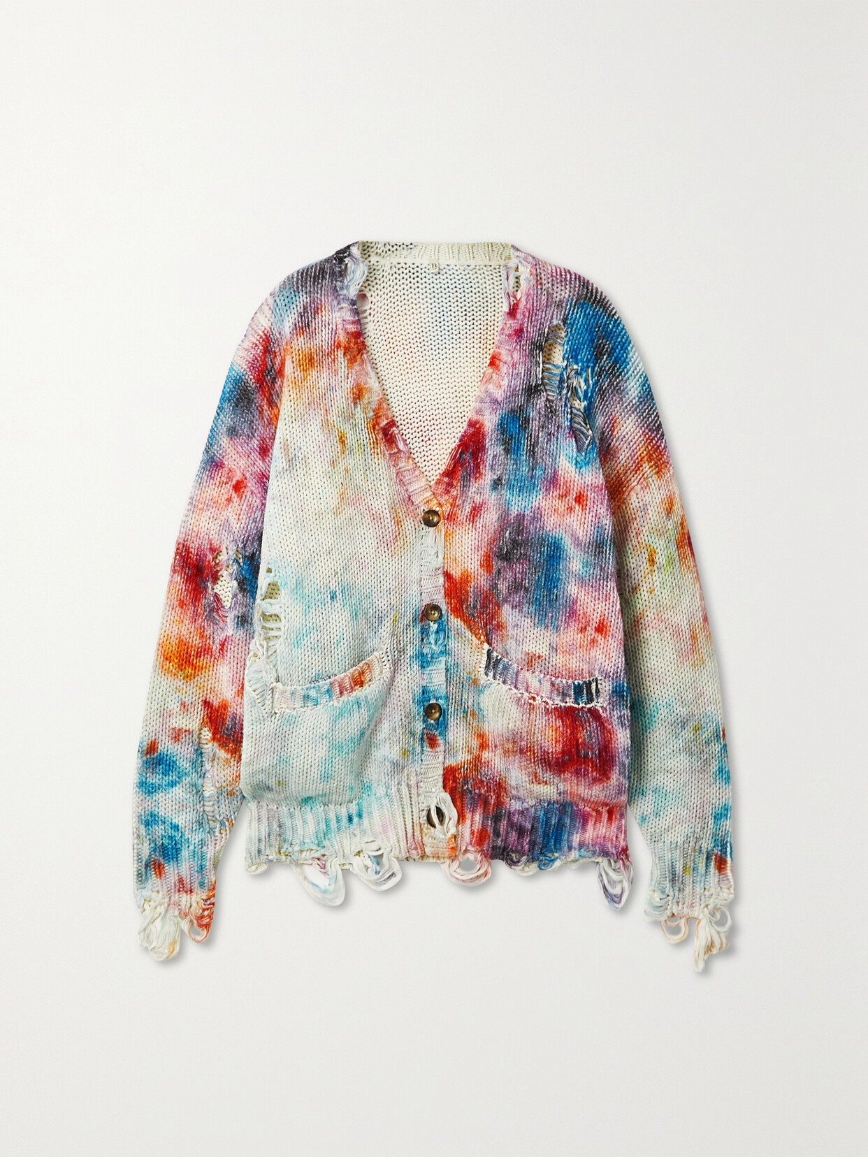 R13 - Distressed Printed Cotton Cardigan - Blue