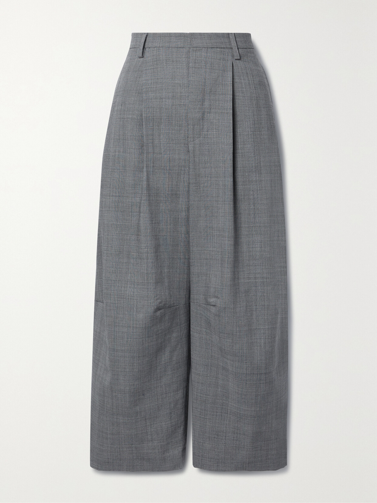 R13 CROPPED PLEATED HOUNDSTOOTH WOOL WIDE-LEG PANTS