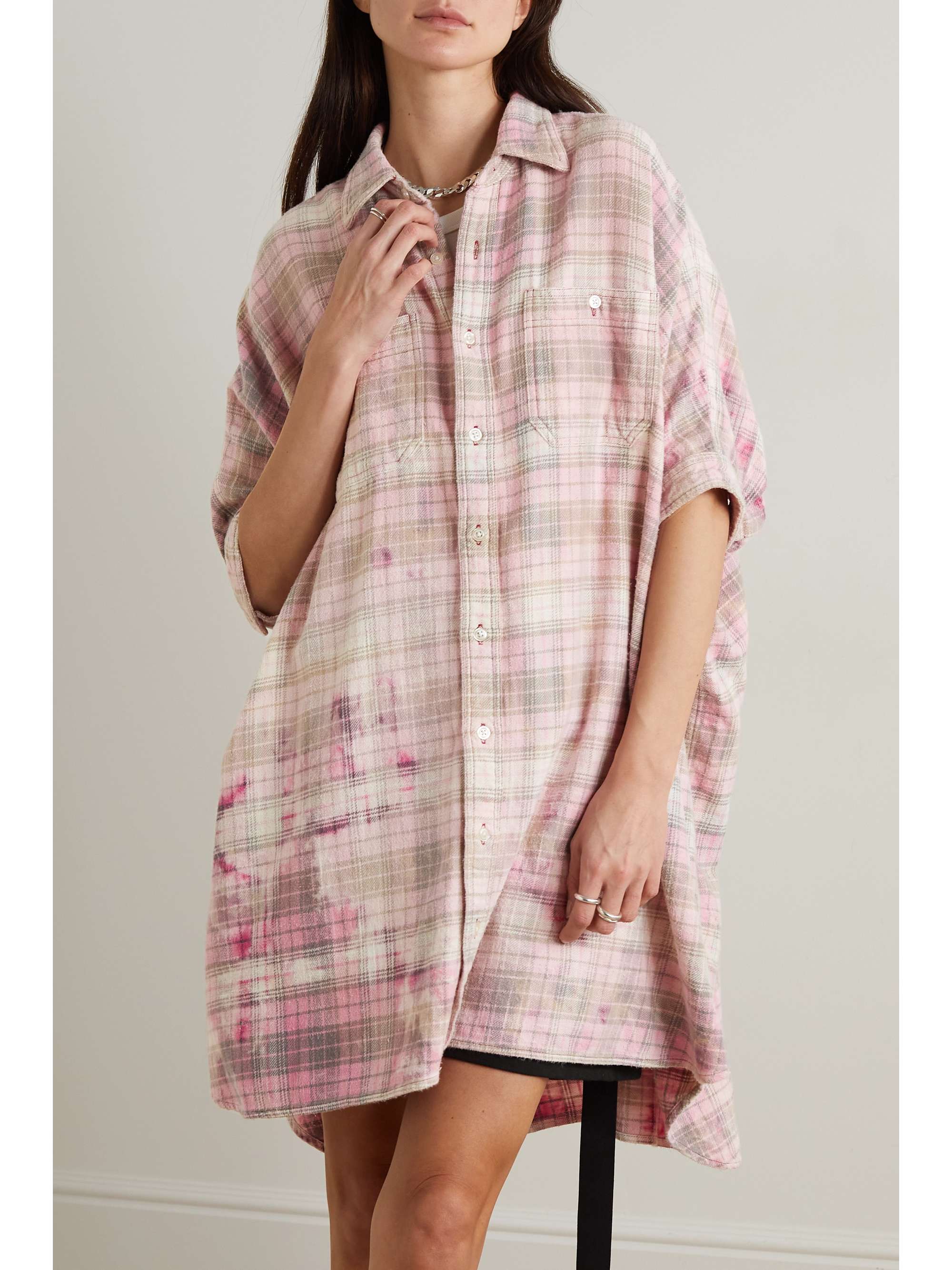 R13 Distressed checked cotton mini shirt dress | NET-A-PORTER