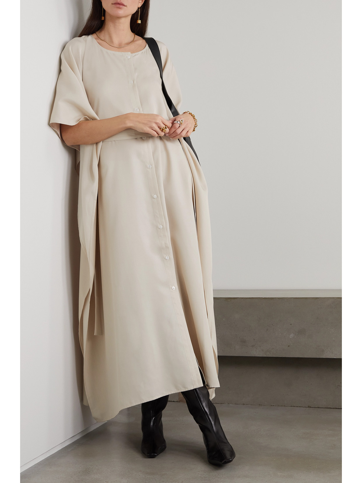 Ninety Percent Akira Belted Tencel Maxi Dress In Neutrals