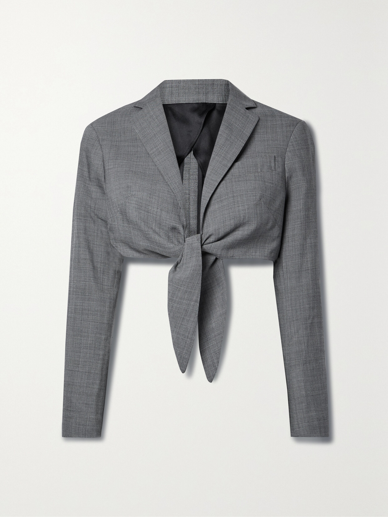 R13 - Tie-front Cropped Houndstooth Wool Blazer - Gray