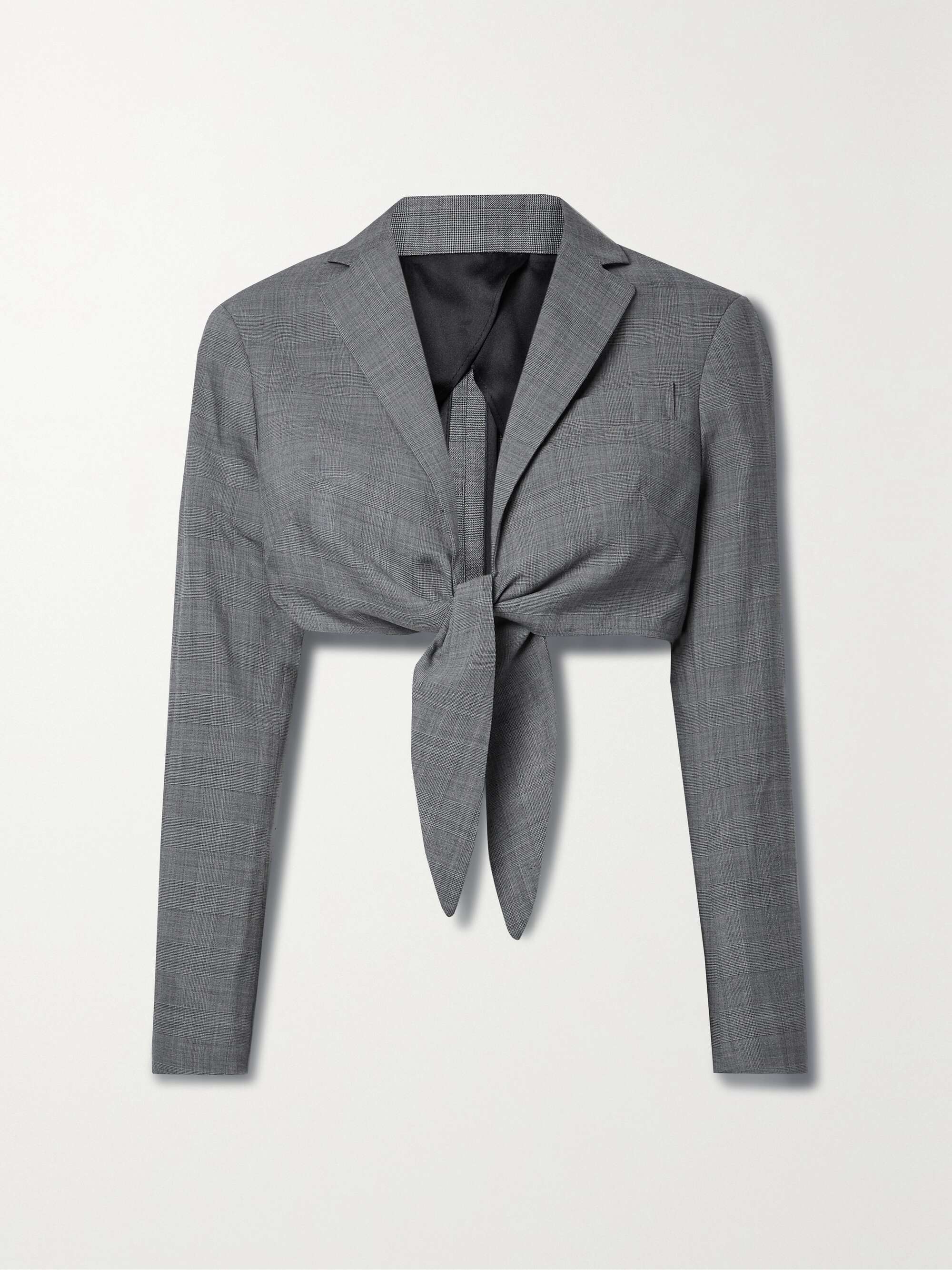 Tie front cropped houndstooth wool blazer
