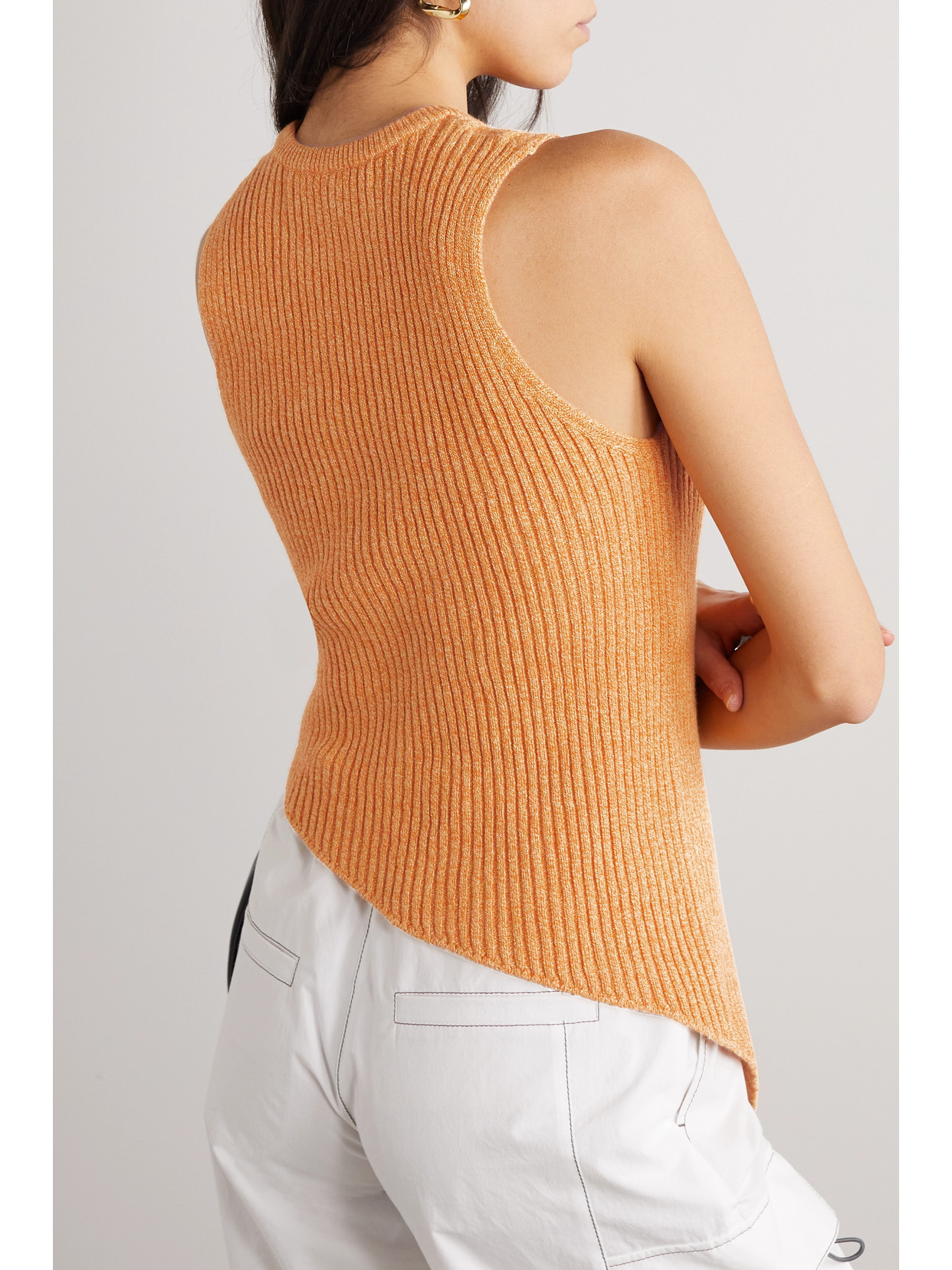 The Elder Statesman Asymmetric Ribbed Organic Cotton And Cashmere-blend Tank In Orange