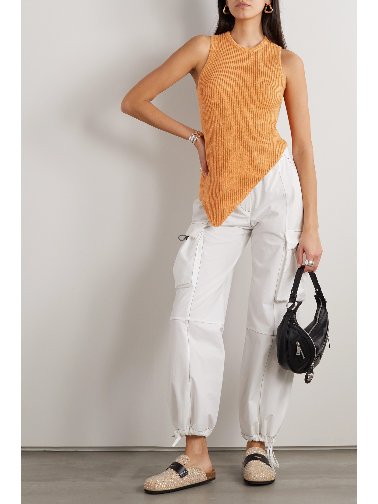 The Elder Statesman Asymmetric Ribbed Organic Cotton And Cashmere-blend Tank In Orange