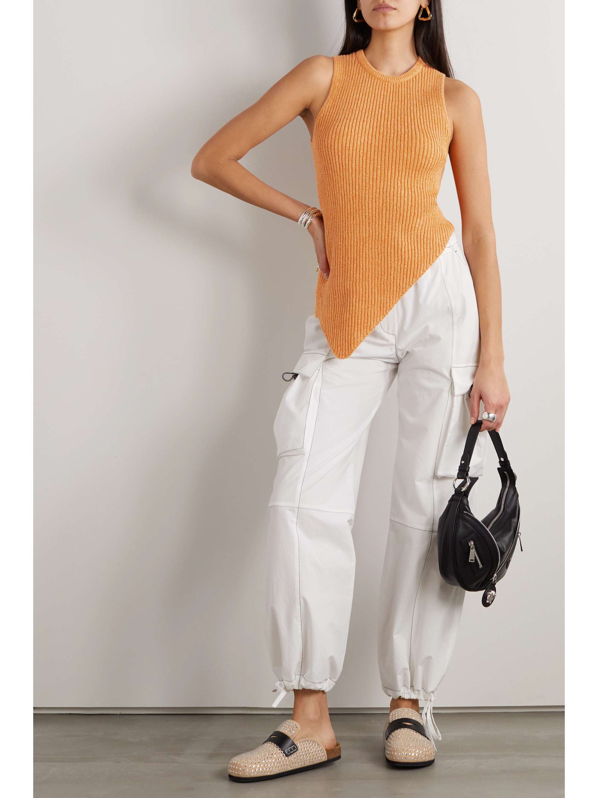 THE ELDER STATESMAN Asymmetric ribbed organic cotton and cashmere-blend tank