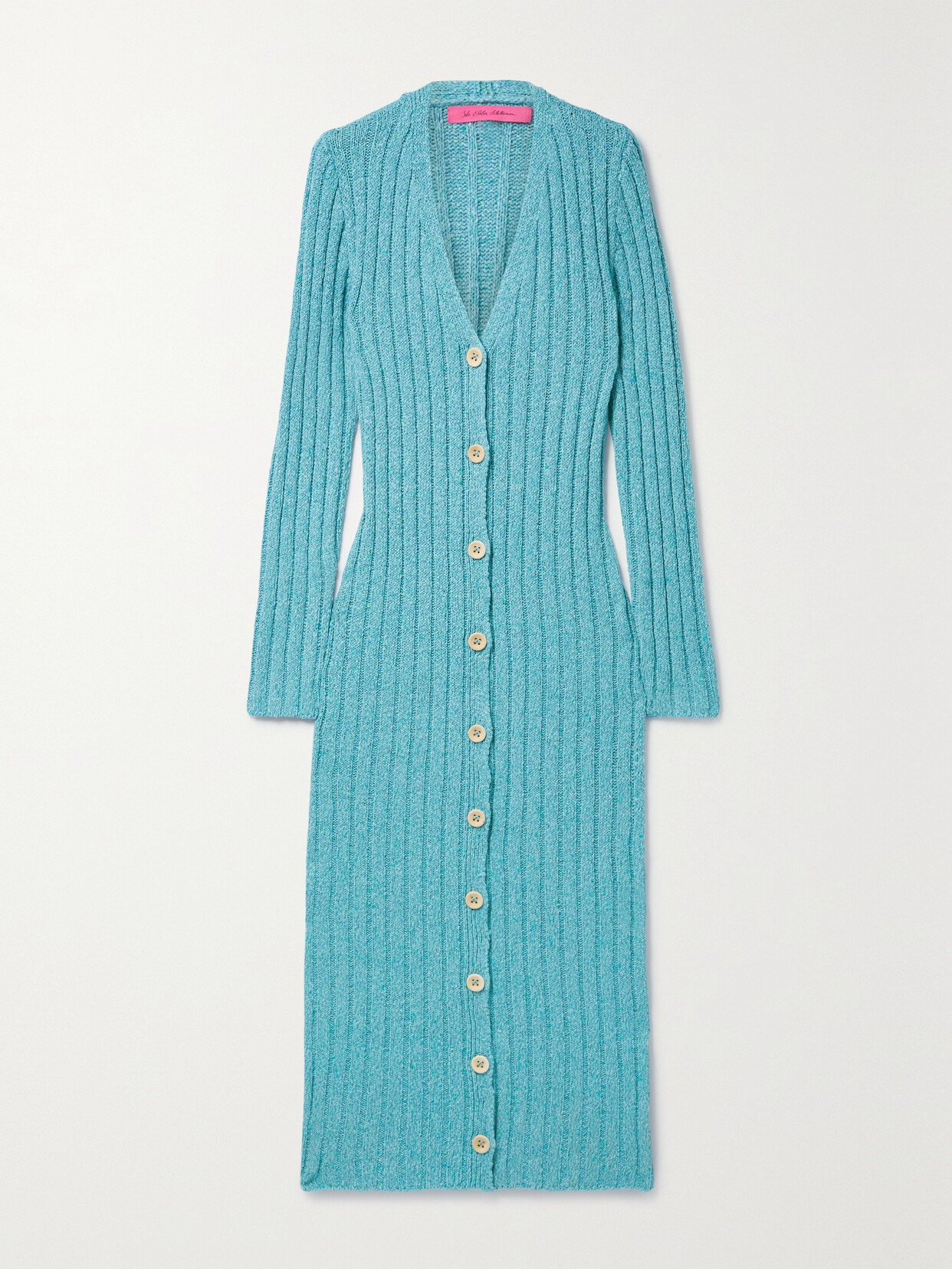 The Elder Statesman June Ribbed Cotton, Linen And Silk-blend Midi Dress - Blue
