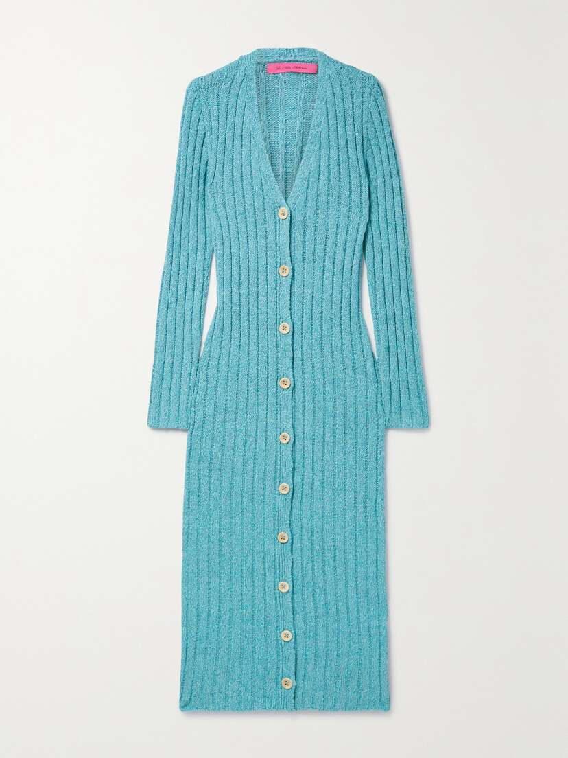 The Elder Statesman June Ribbed Cotton, Linen And Silk-blend Midi Dress