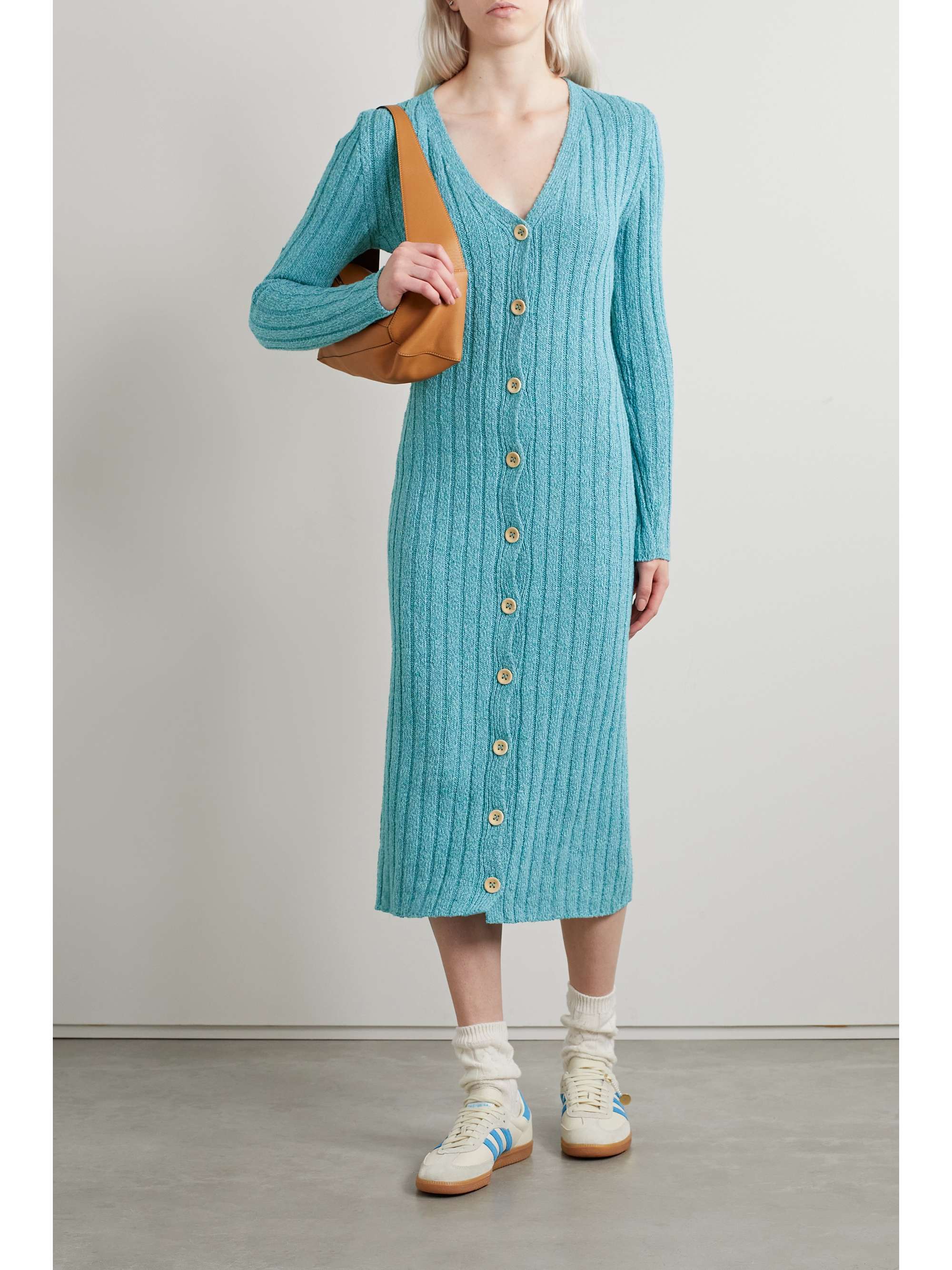 THE ELDER STATESMAN June ribbed cotton, linen and silk-blend midi dress