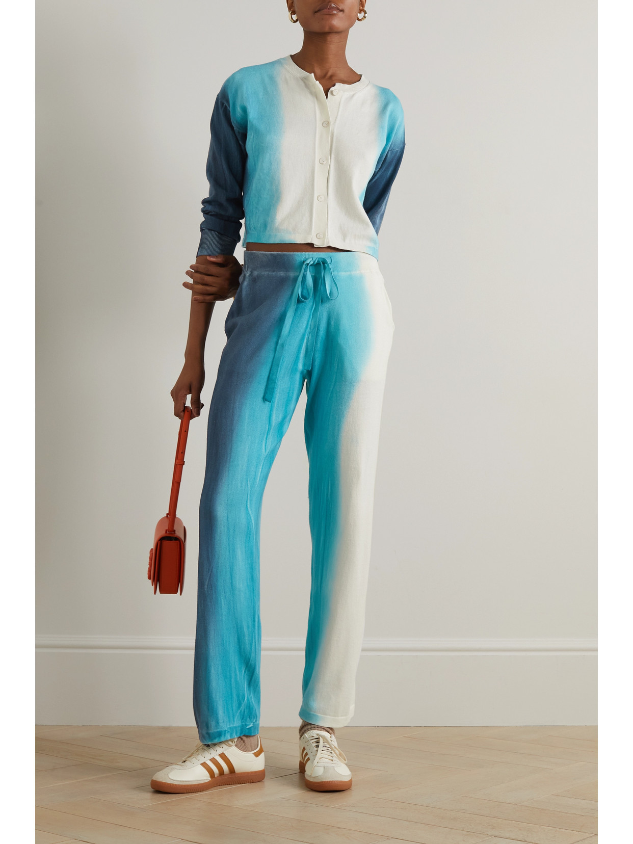 Shop The Elder Statesman Scape Ombré Organic Cotton And Cashmere-blend Straight-leg Track Pants In Blue