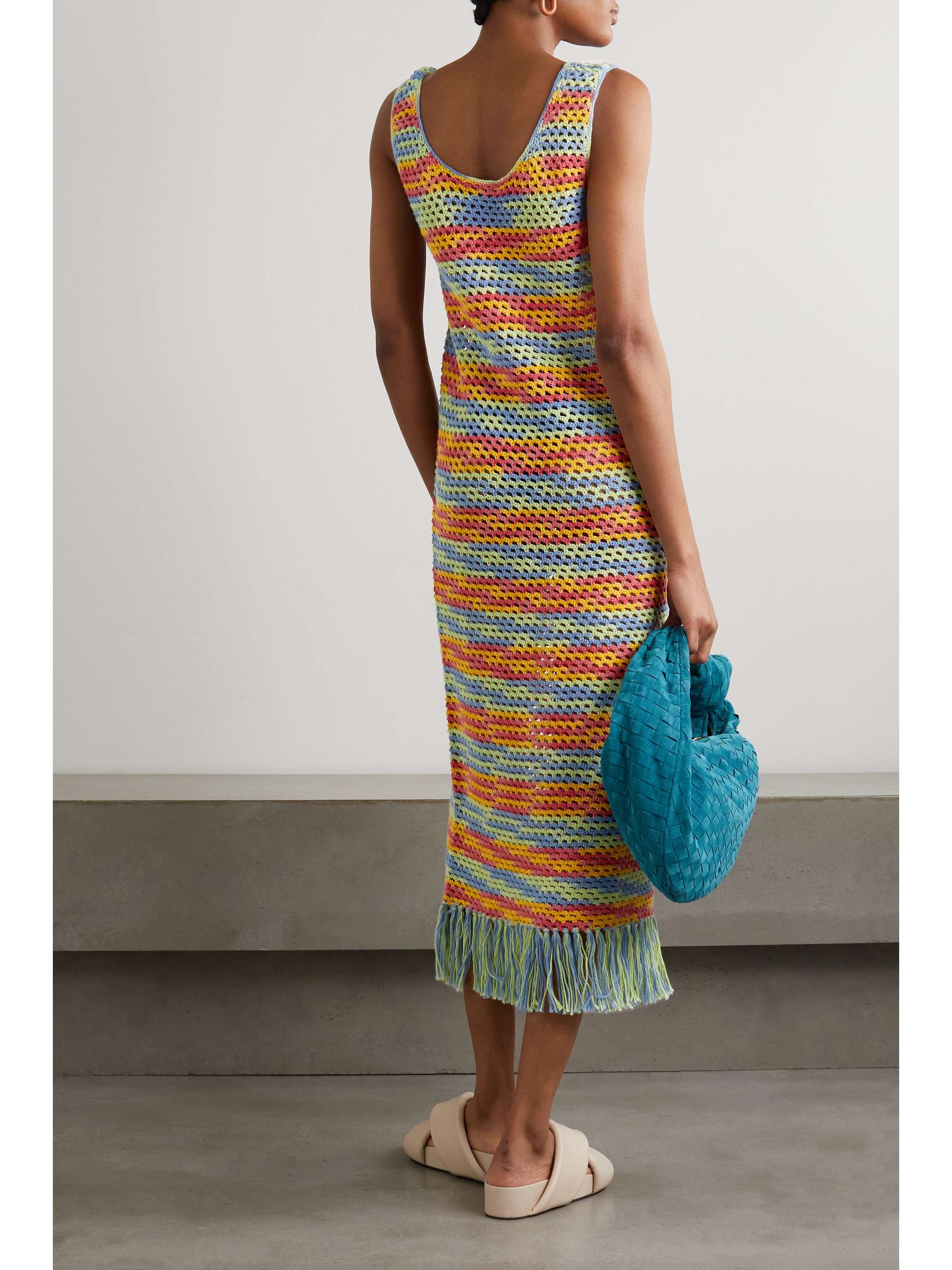 THE ELDER STATESMAN Bridle fringed crocheted cotton midi dress