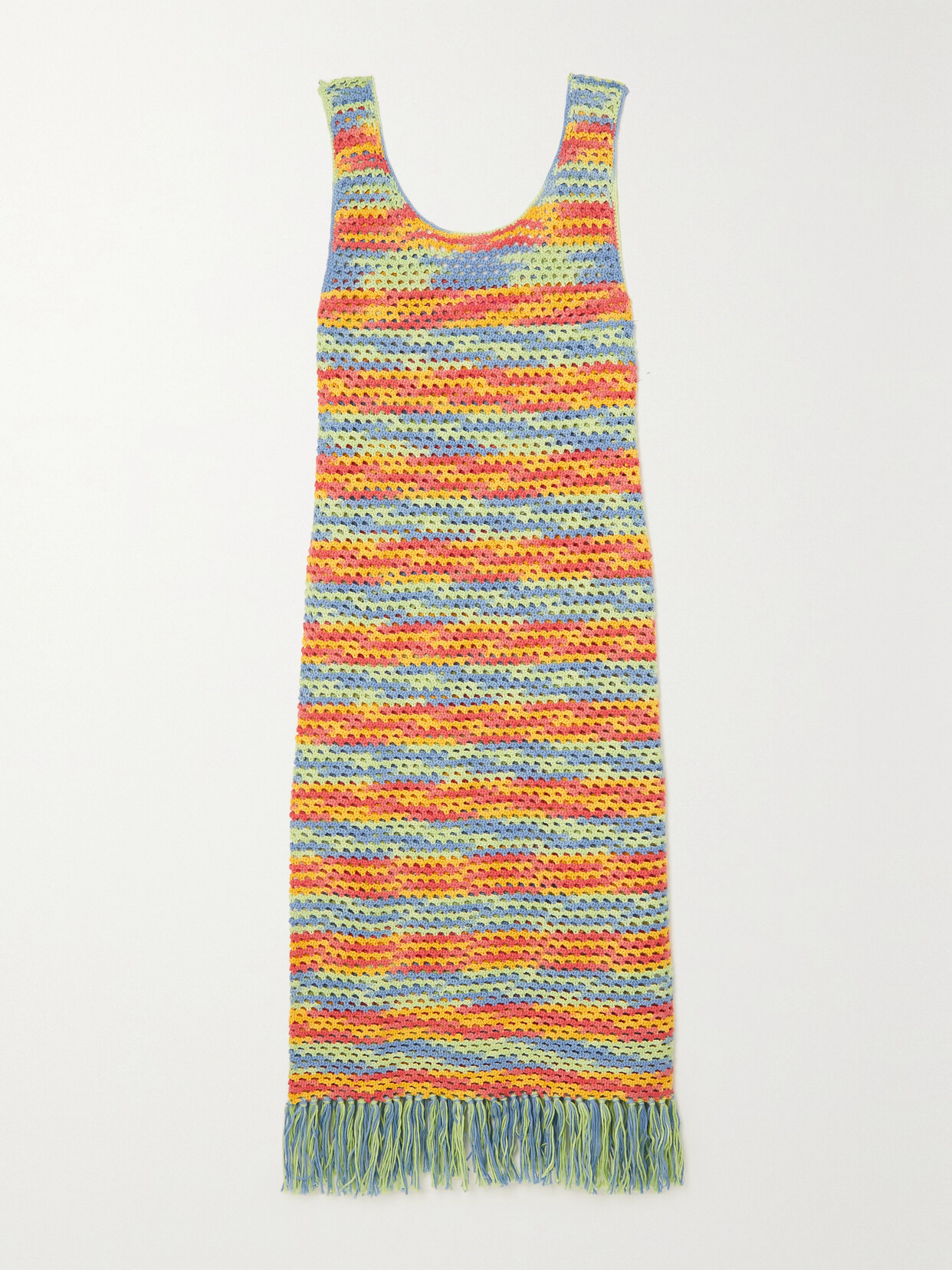 The Elder Statesman - Bridle Fringed Crocheted Cotton Midi Dress - Multi