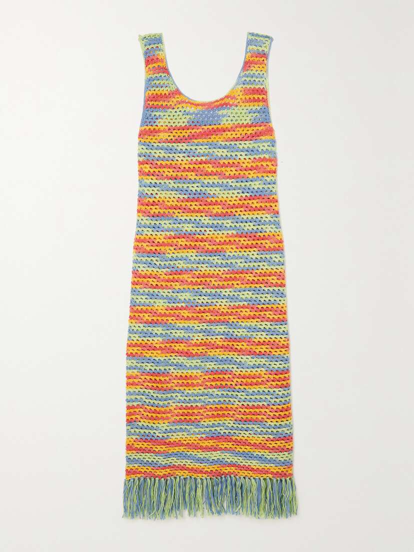 The Elder Statesman Bridle Fringed Crocheted Cotton Midi Dress