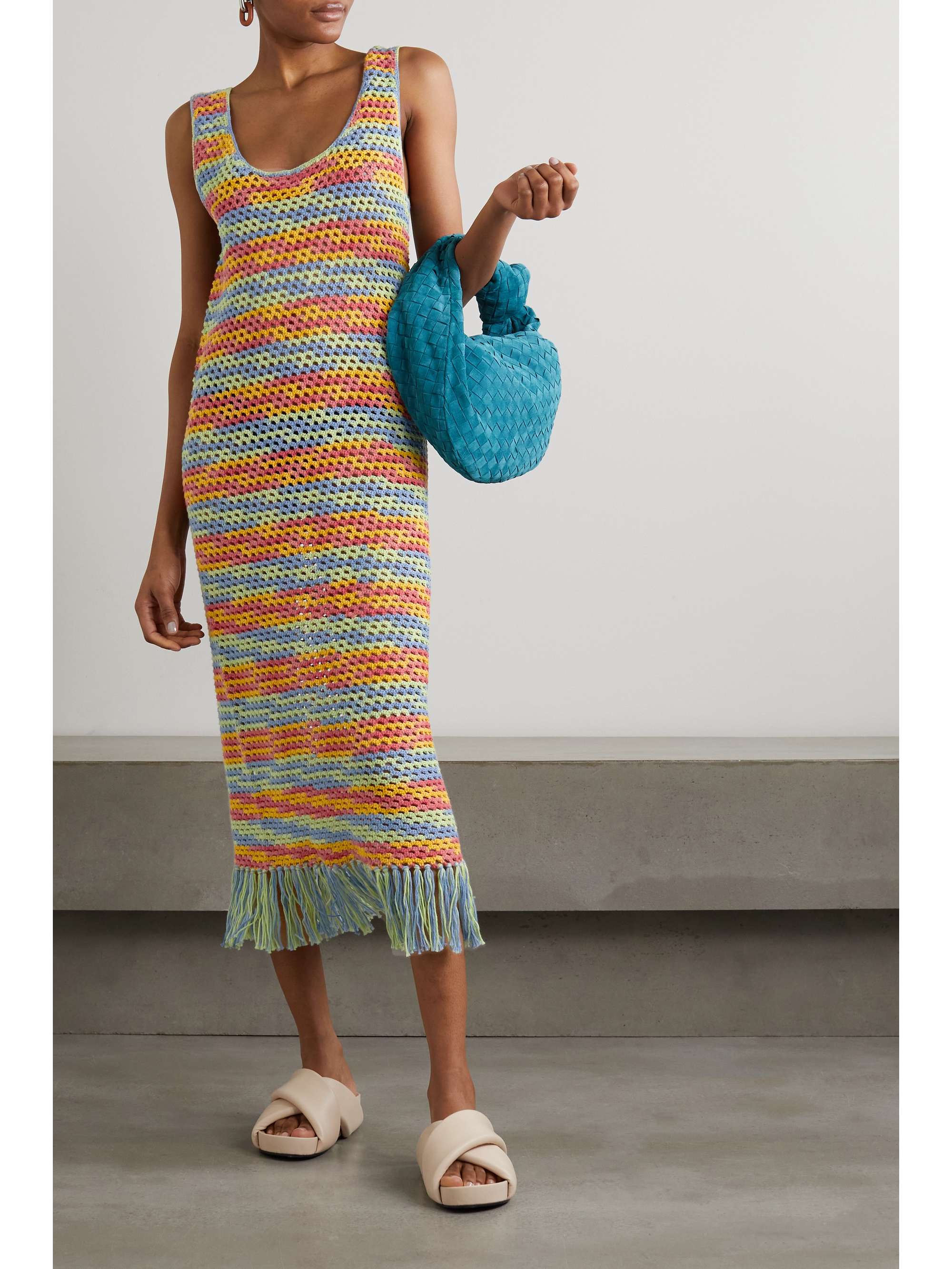 THE ELDER STATESMAN Bridle fringed crocheted cotton midi dress
