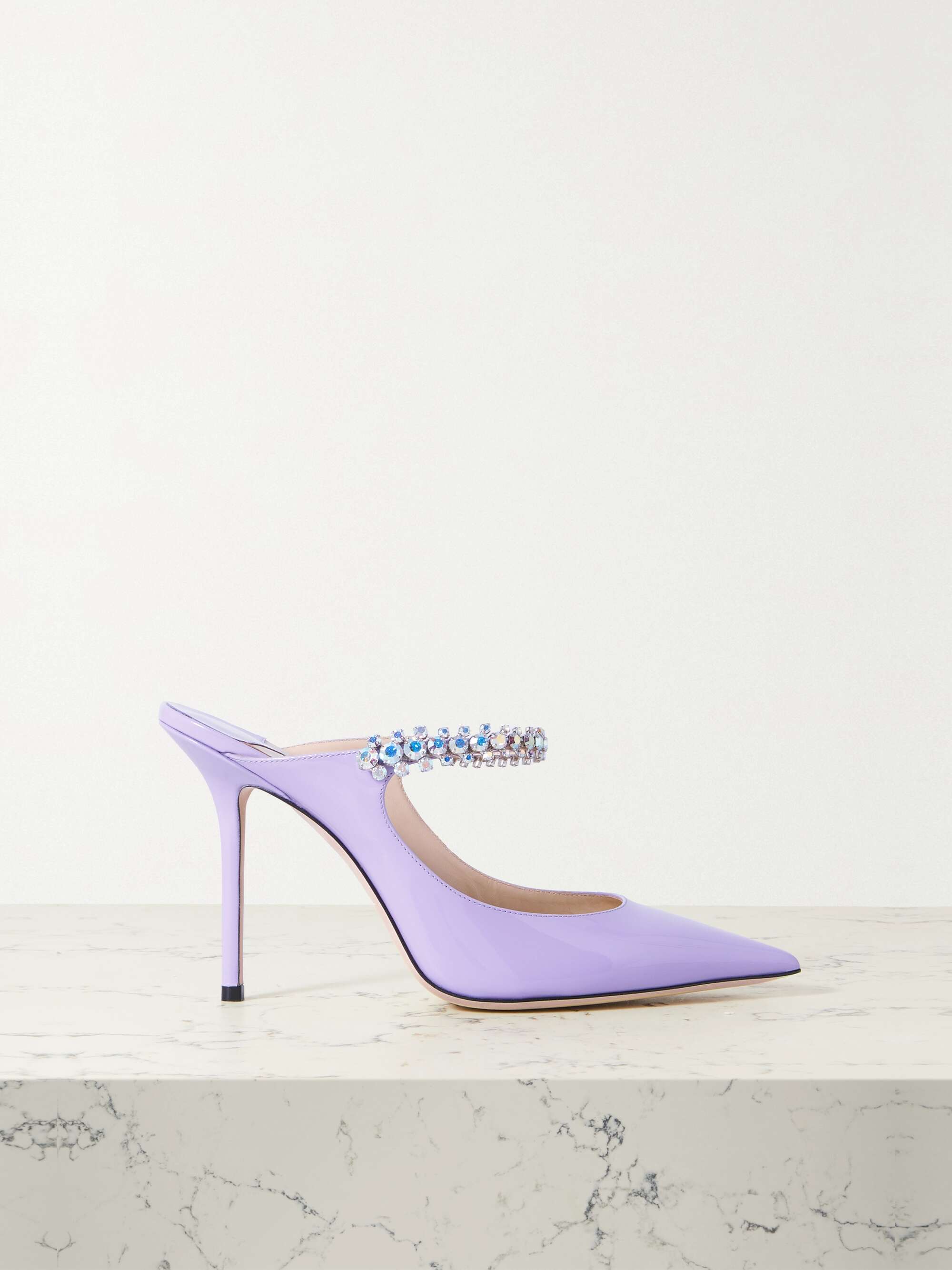 JIMMY CHOO Bing 100 crystal-embellished patent-leather mules | NET