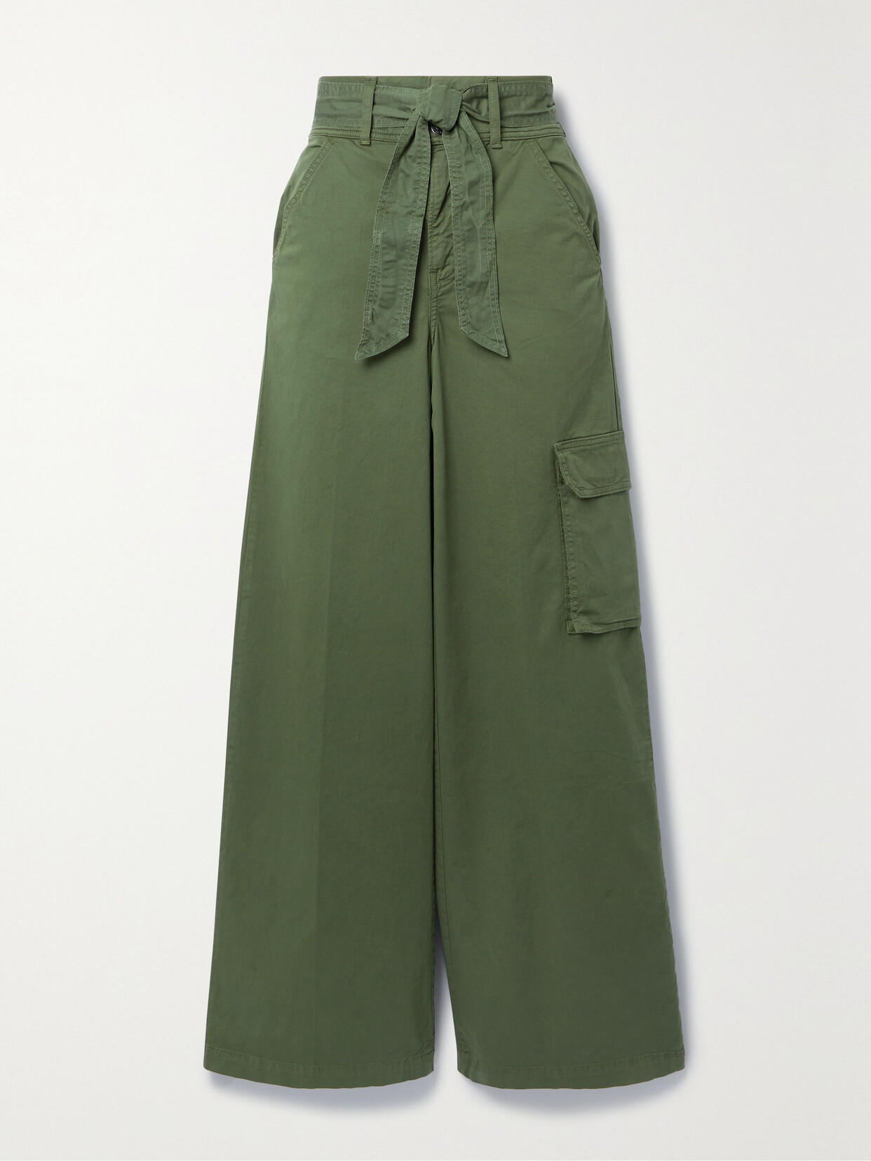 Veronica Beard - Belisa Belted Cotton-blend Twill Wide-leg Cargo Pants - Green