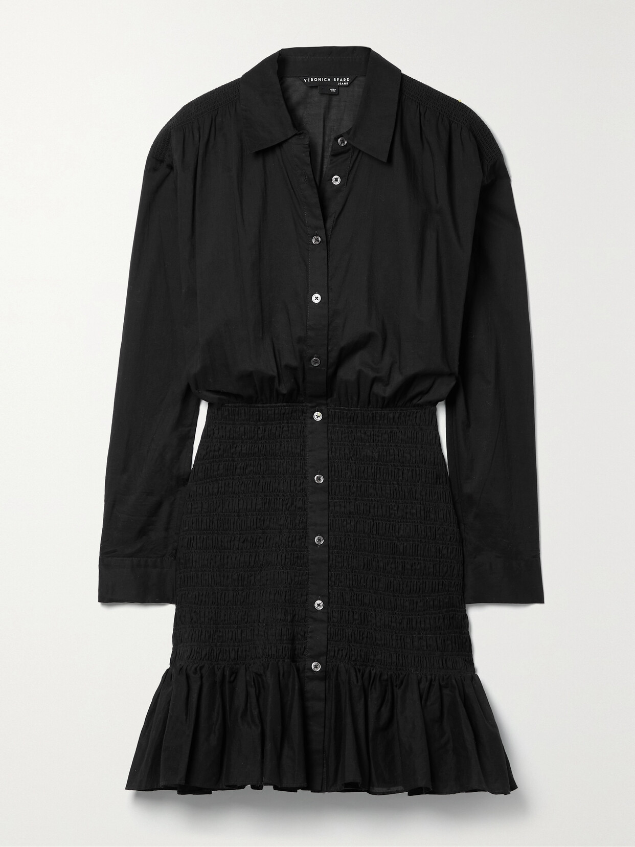 Veronica Beard - Newport Shirred Cotton-voile Mini Shirt Dress - Black