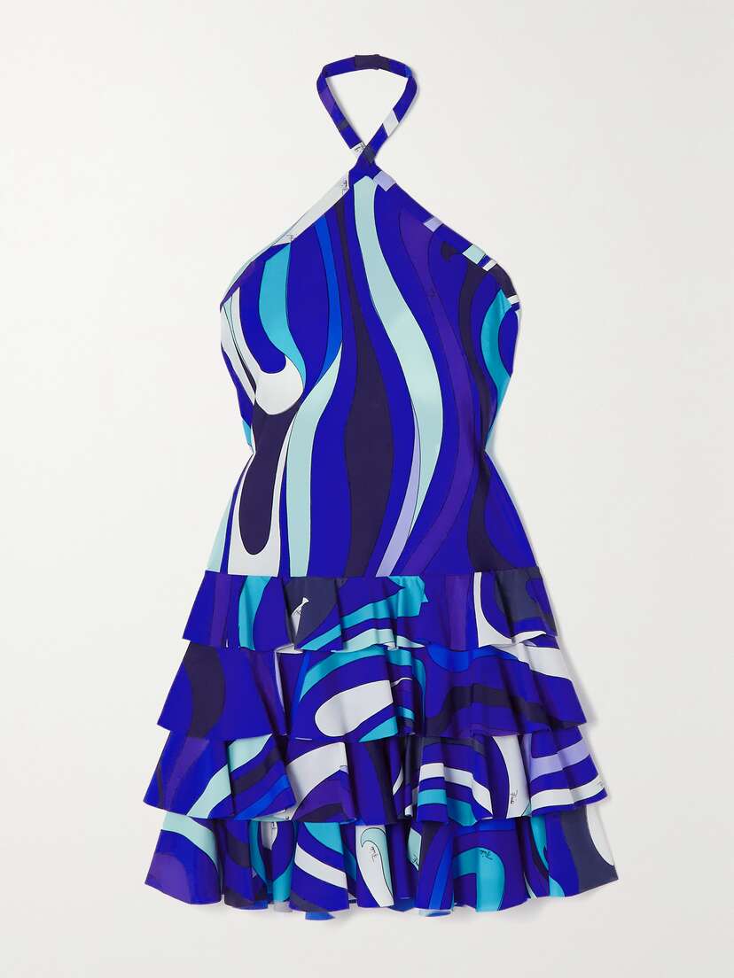 PUCCI Ruffled Printed Stretch-jersey Halterneck Mini Dress
