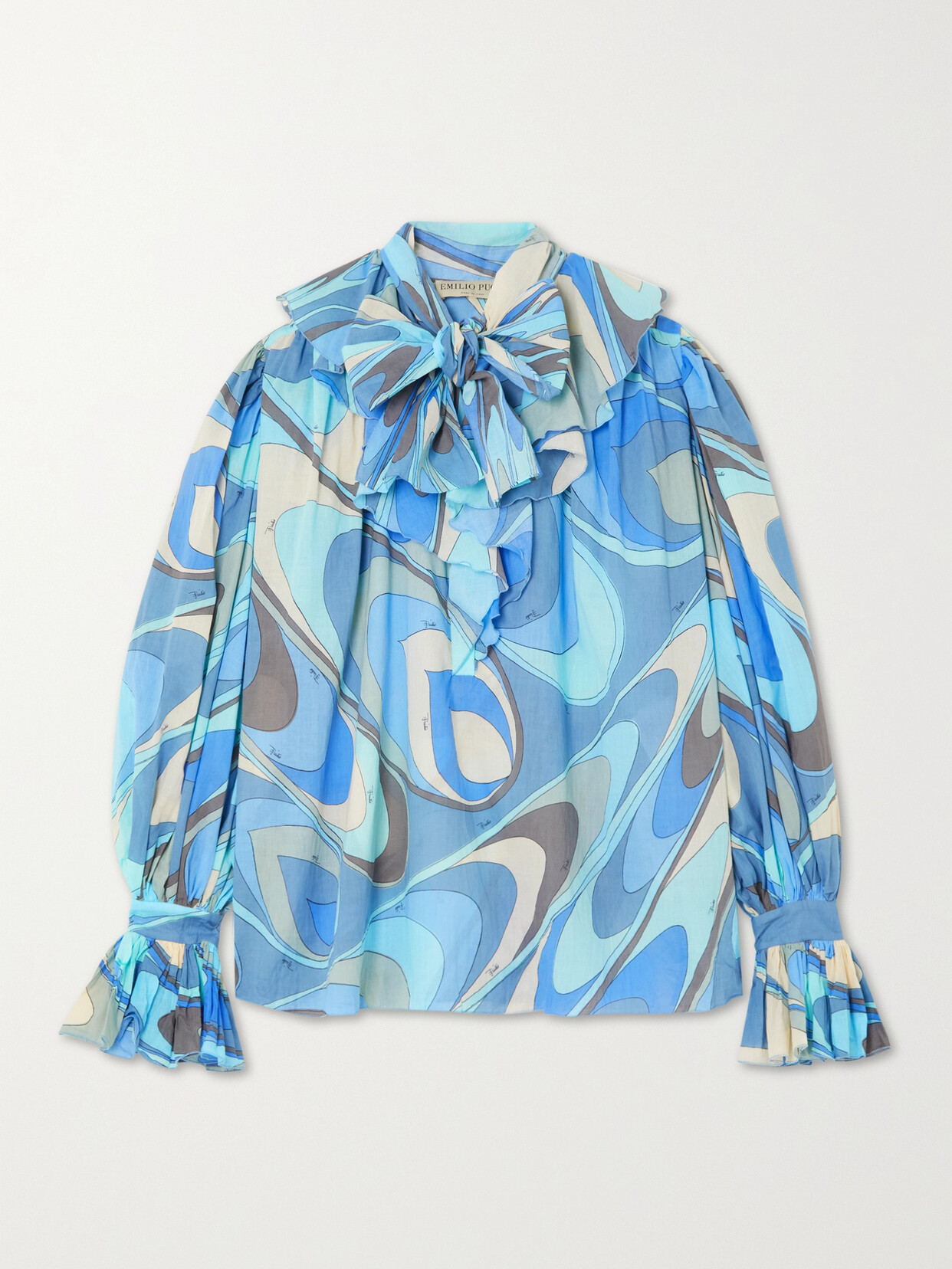 Pucci Onde Ruffled Printed Cotton-voile Blouse In Blue