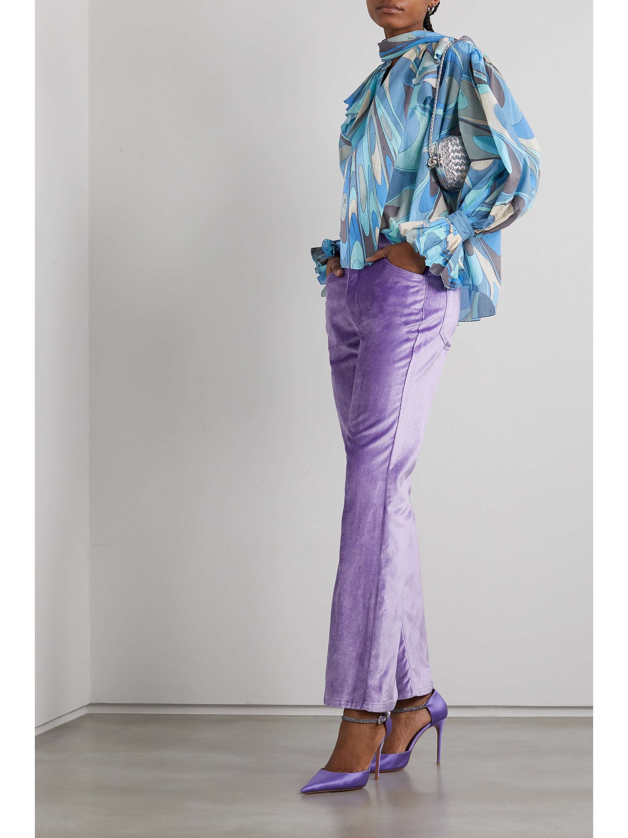 PUCCI Onde Bluse aus bedrucktem Baumwoll-Voile mit Rüschen