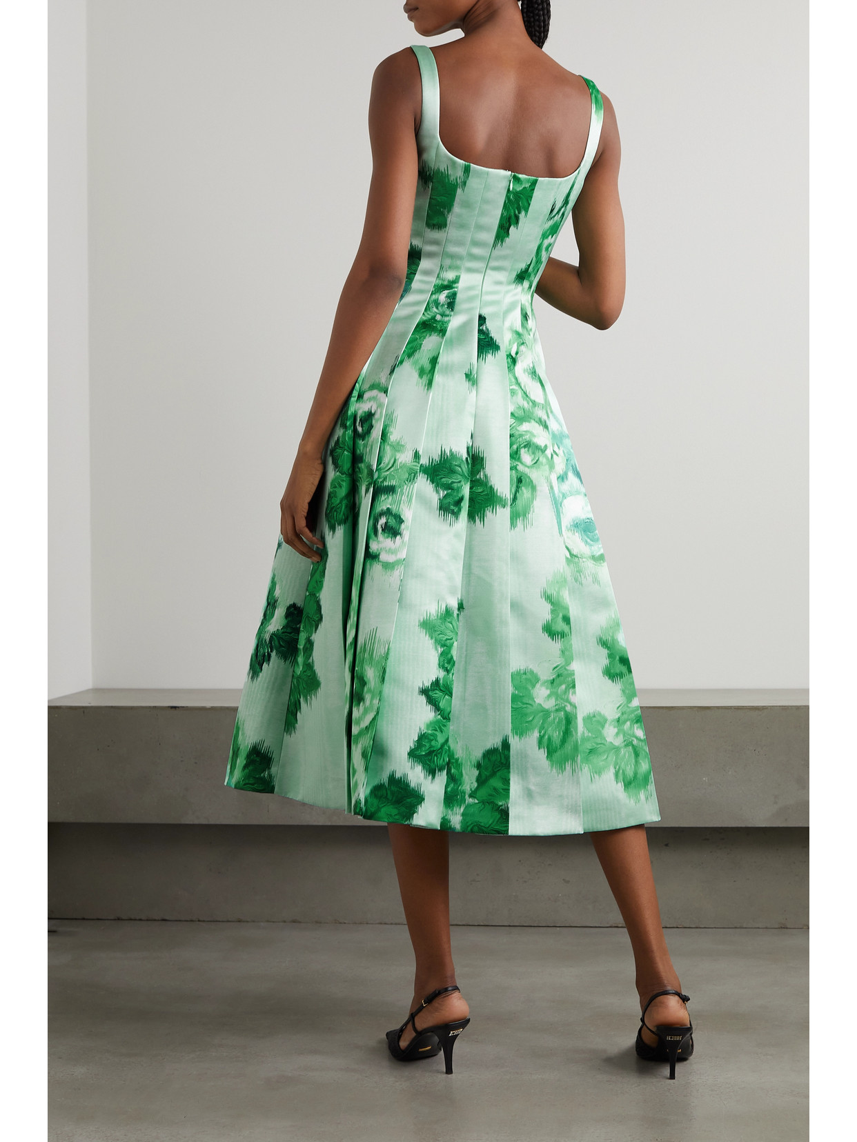 Emilia Wickstead Adele Squareneck Floralprint Canvas Dress In Green