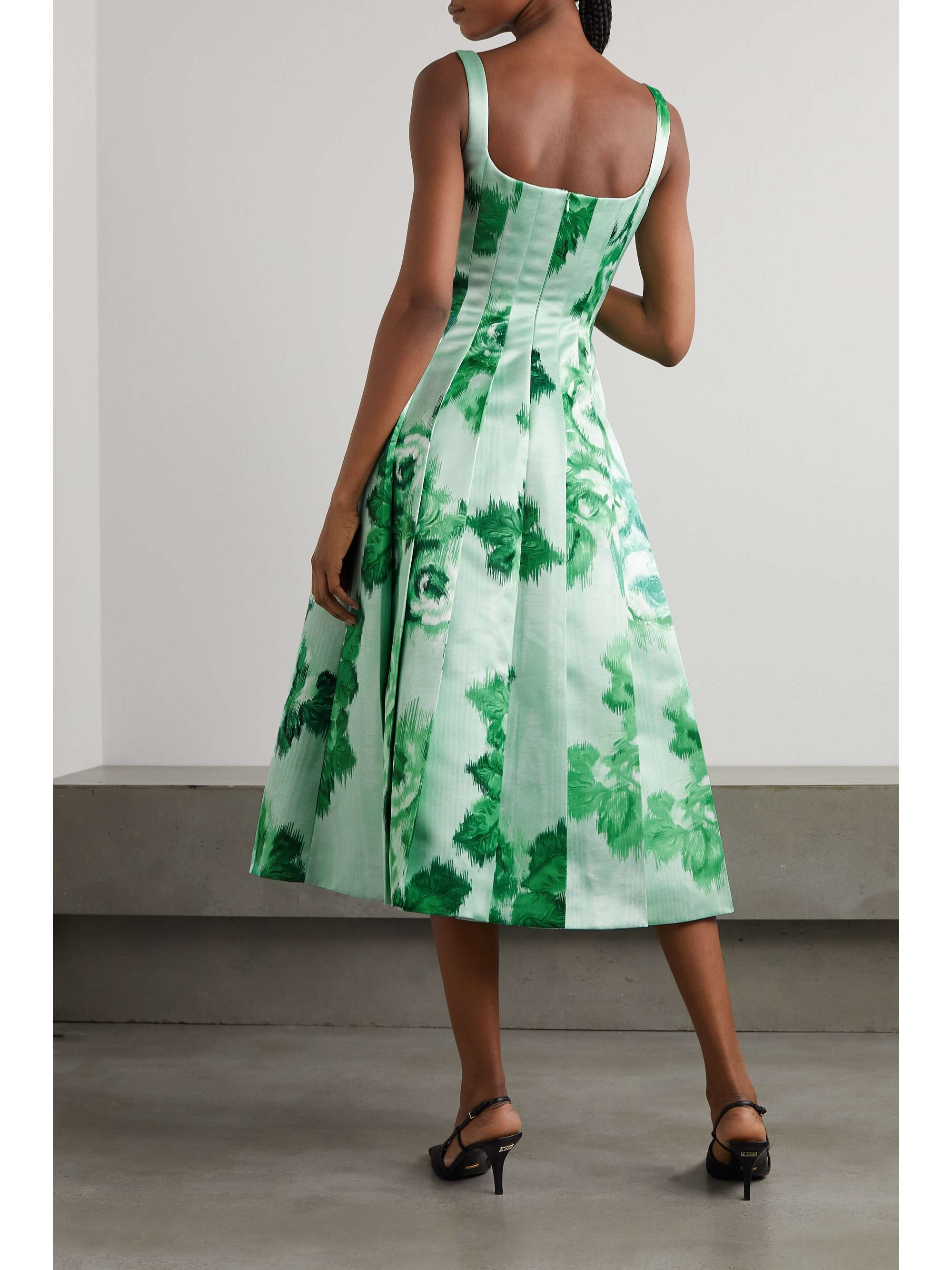 EMILIA WICKSTEAD Adele pleated floral-print duchesse-satin midi dress