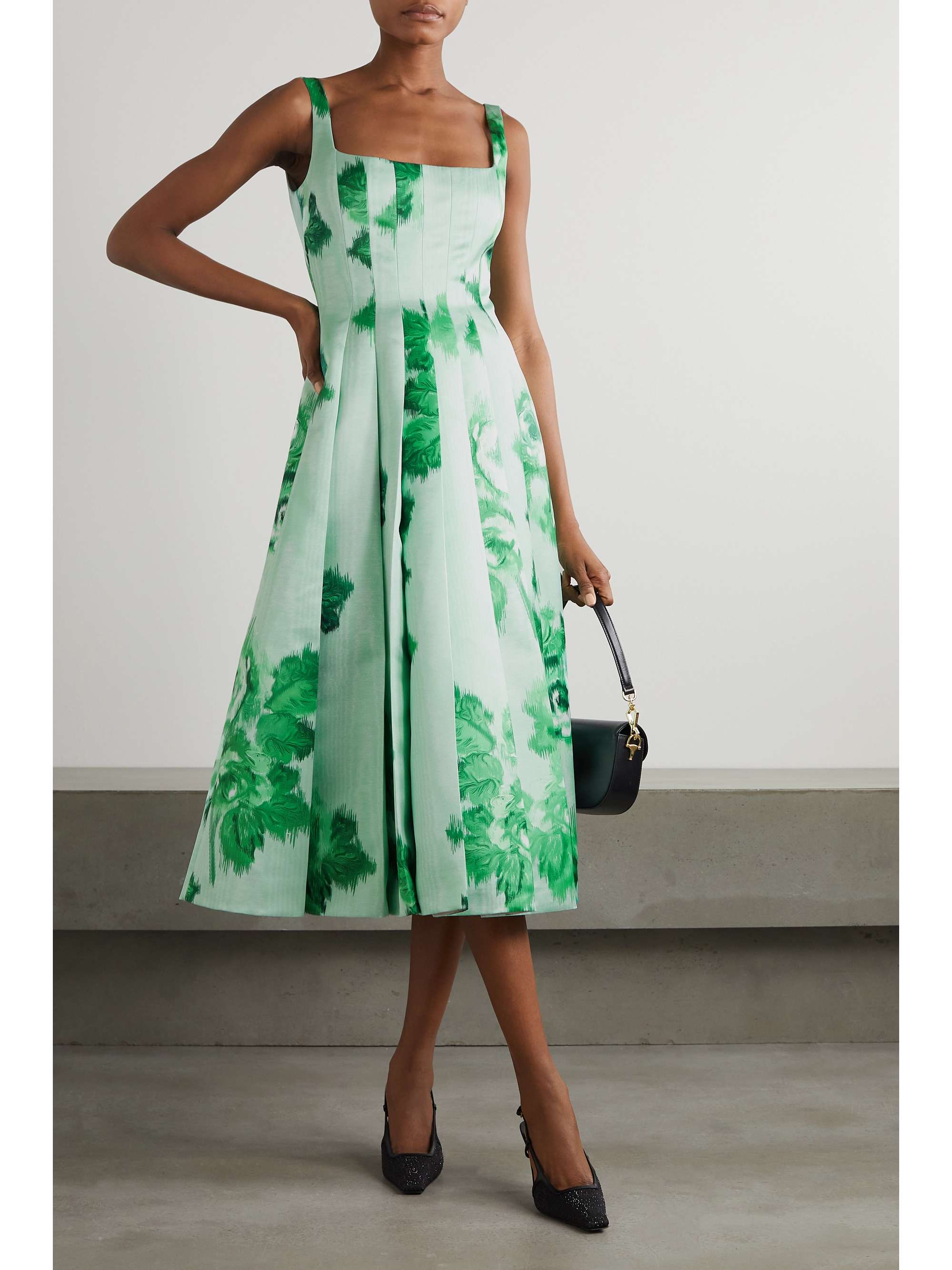 EMILIA WICKSTEAD Adele pleated floral-print duchesse-satin midi dress