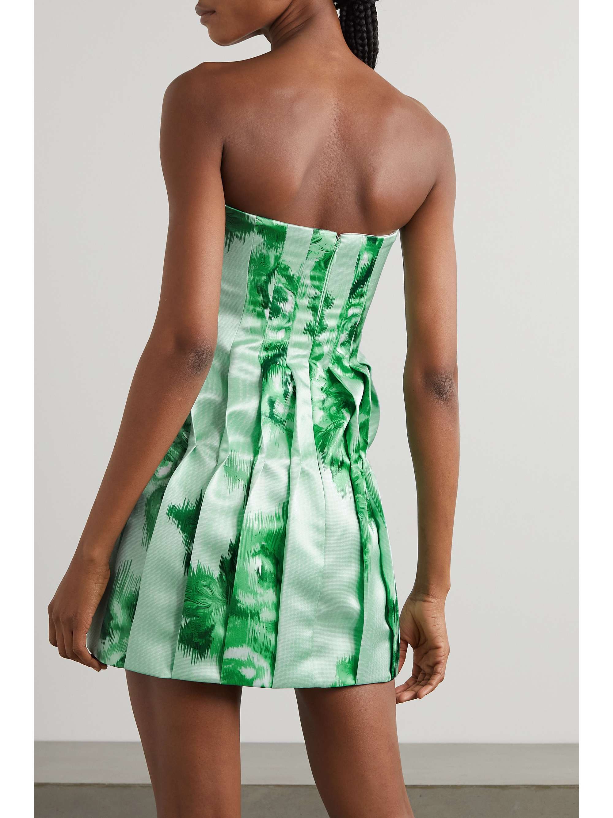 EMILIA WICKSTEAD Skylar strapless pleated floral-print duchesse-satin mini dress
