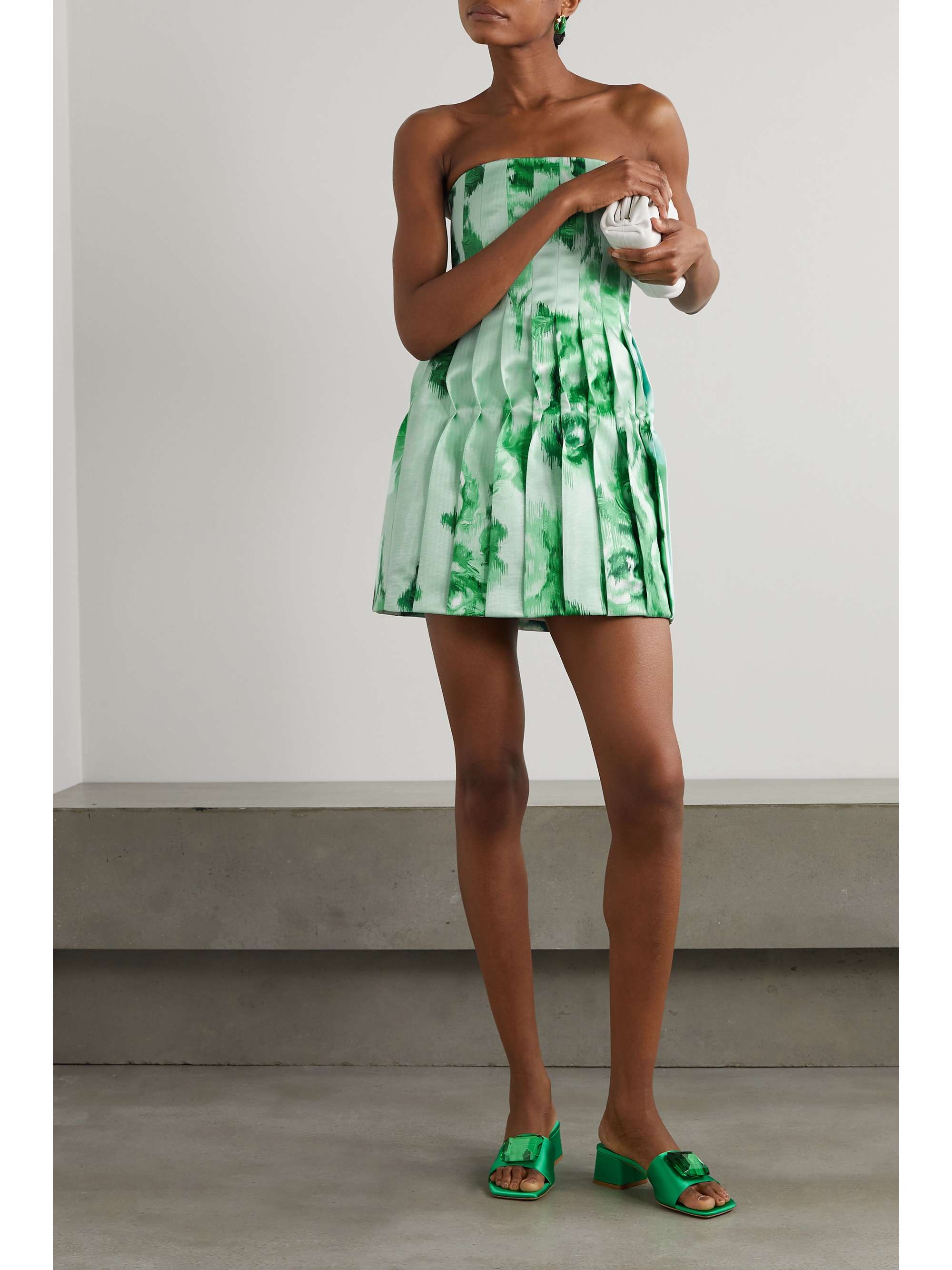EMILIA WICKSTEAD Skylar strapless pleated floral-print duchesse-satin mini dress