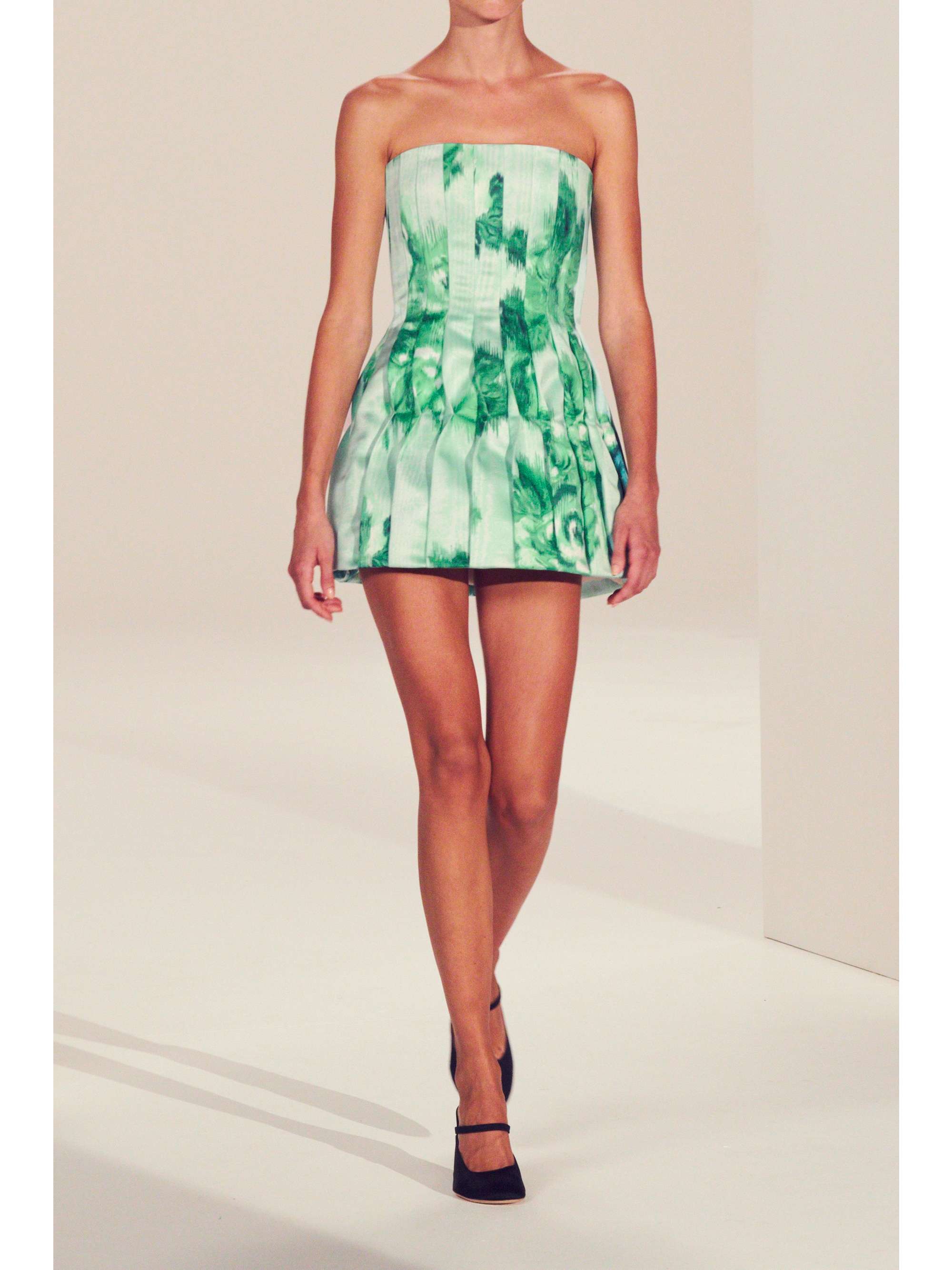 EMILIA WICKSTEAD Skylar strapless pleated floral-print duchesse-satin mini dress