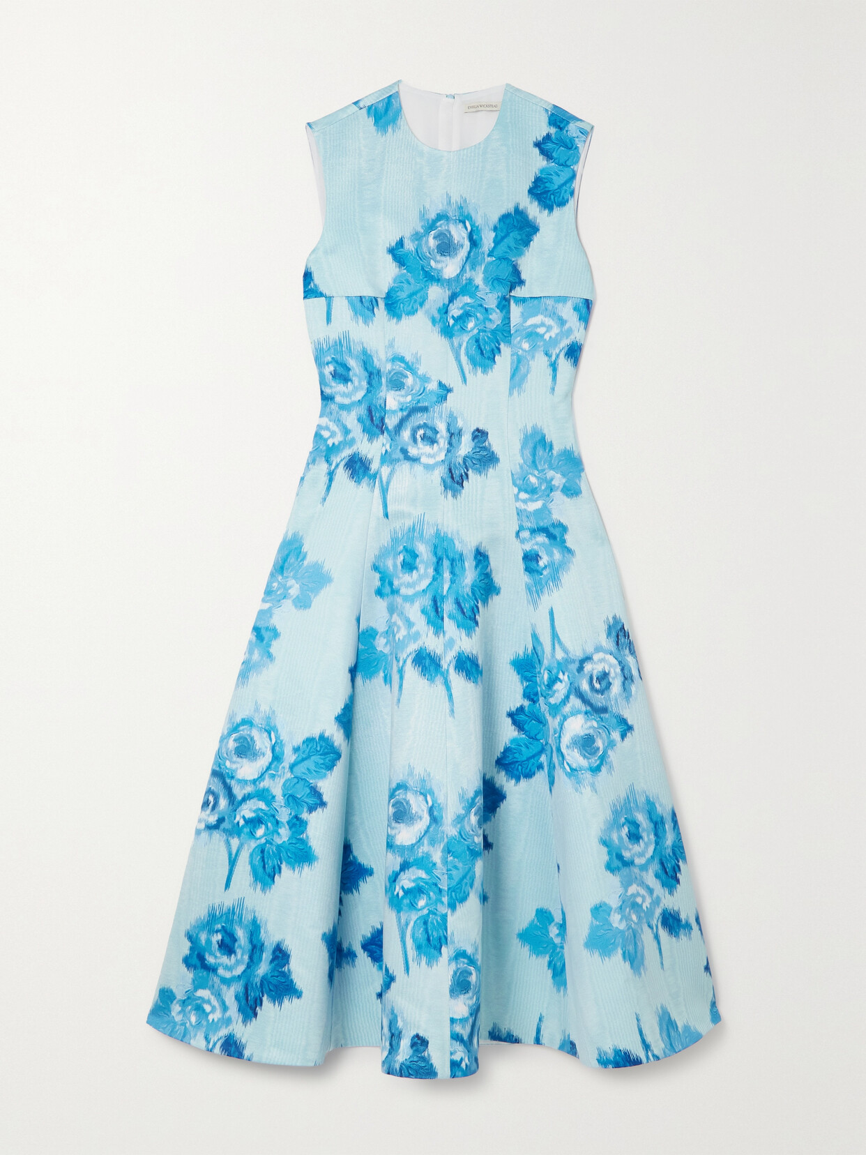 Emilia Wickstead - Mara Pleated Floral-print Moire Midi Dress - Blue