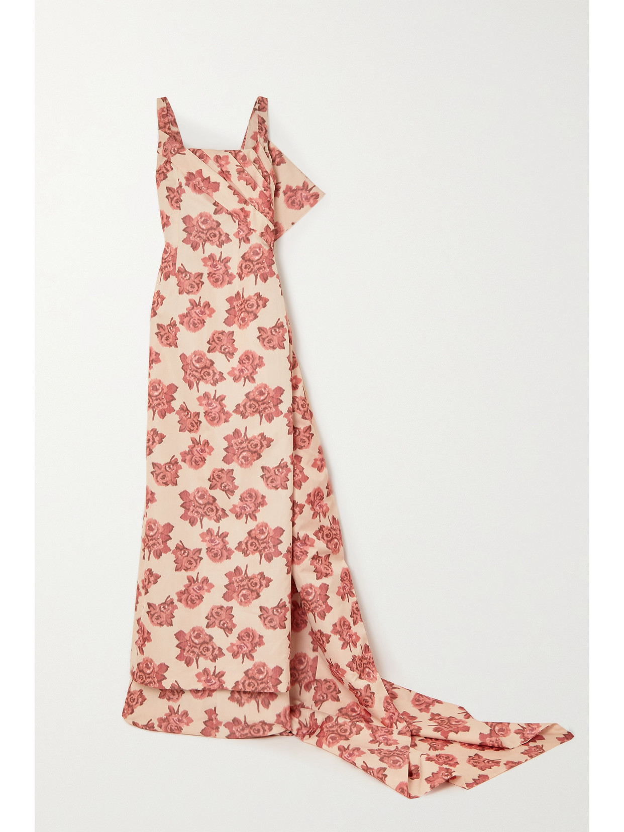 Emilia Wickstead Ashai Pleated Floral-print Taffeta Gown In Burgundy