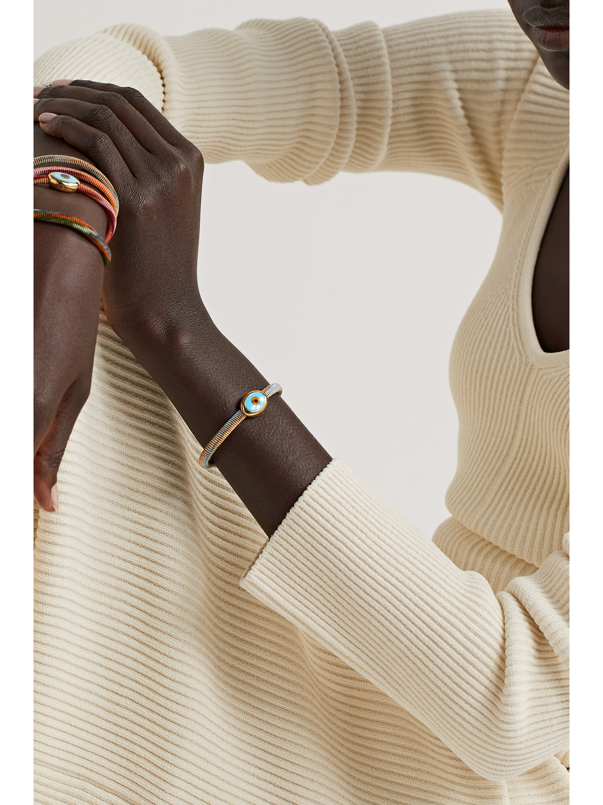 OLE LYNGGAARD COPENHAGEN LIFE 18-KARAT GOLD, ROPE, TURQUOISE AND ENAMEL BRACELET