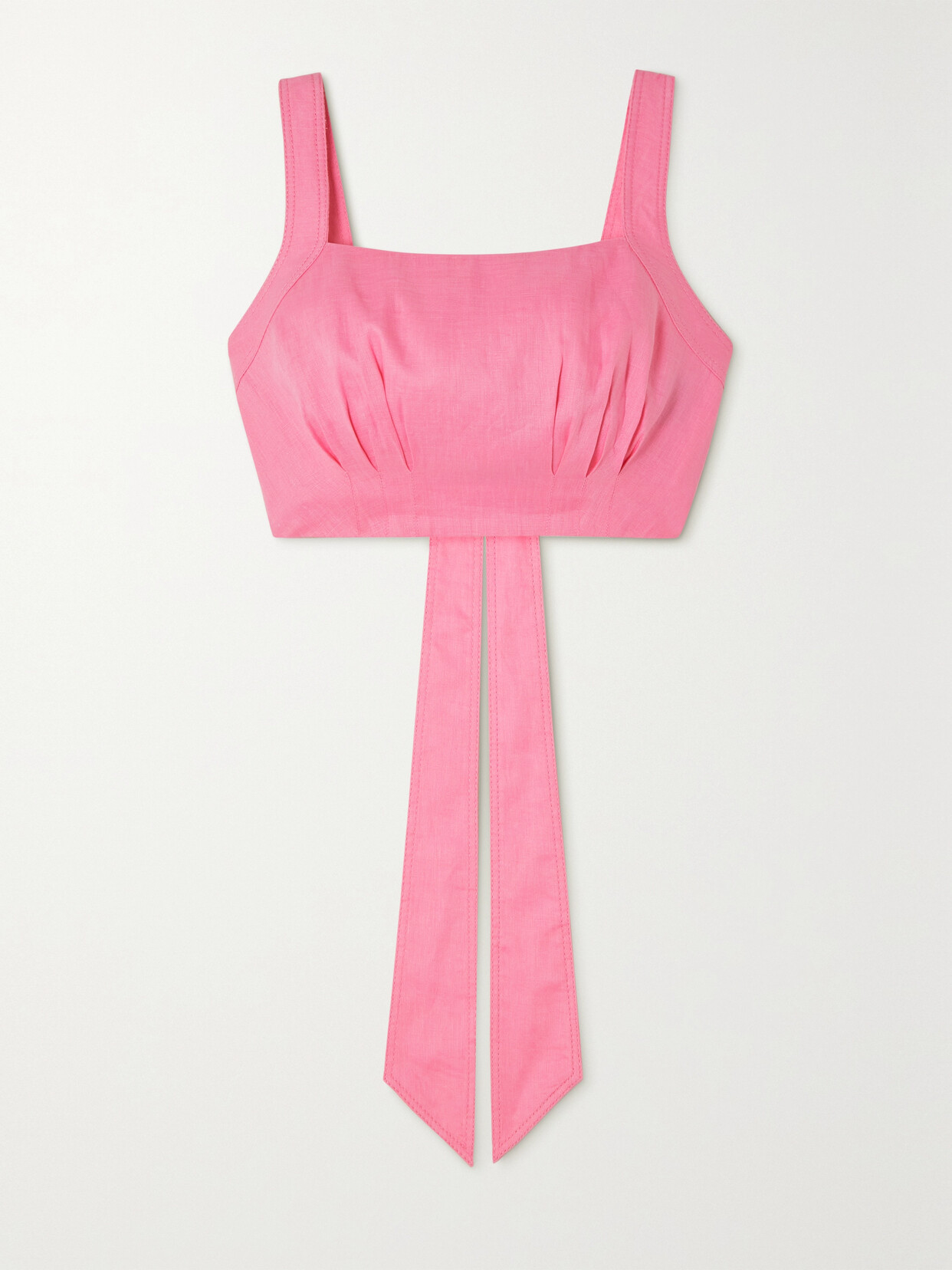 Aje Eden Cropped Open-back Pleated Linen Top In Multi