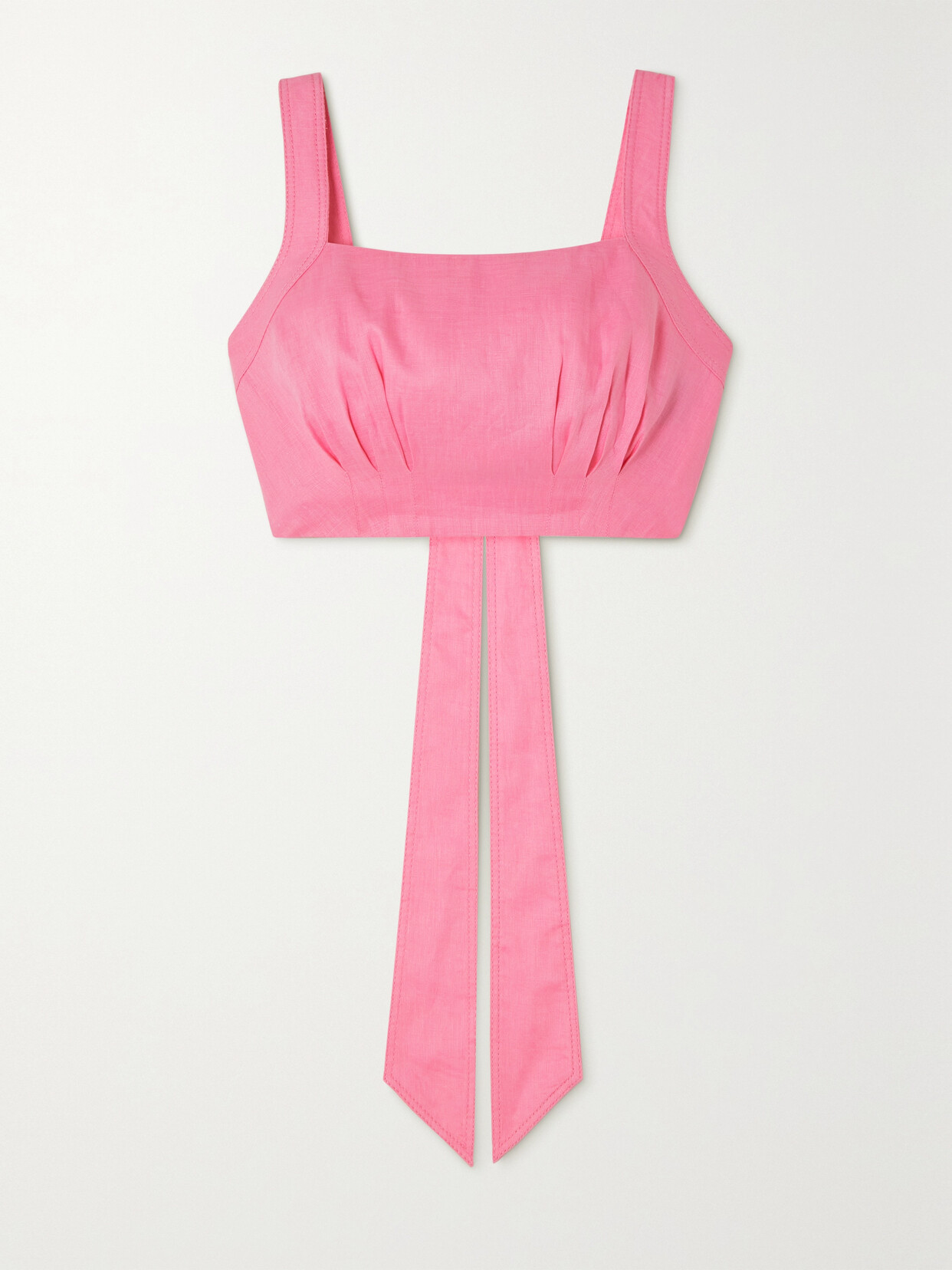 Aje - Eden Cropped Open-back Pleated Linen Top - Pink