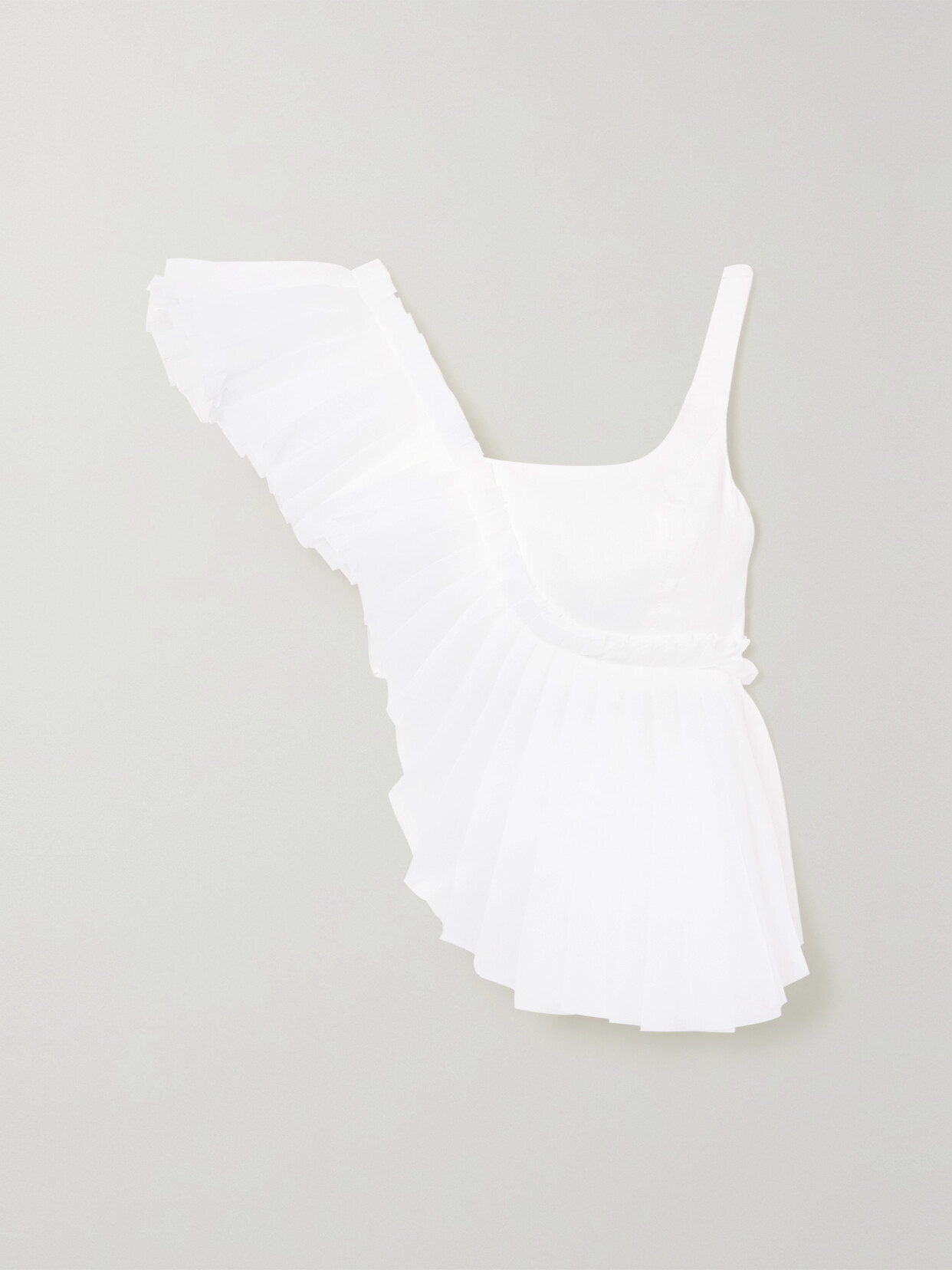 Shop Aje Orbit Cropped Pleated Linen-blend And Organza Top In Ivory