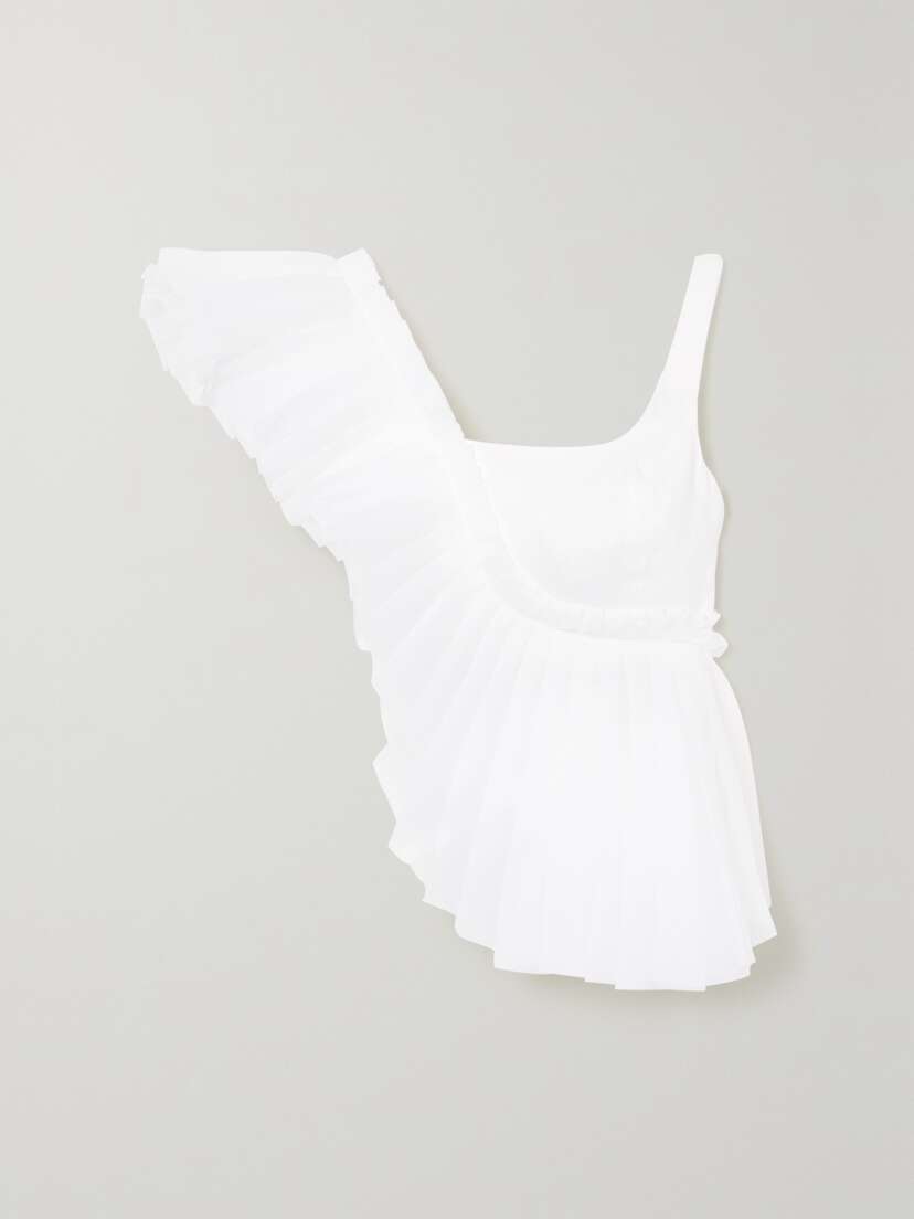 Aje Orbit Cropped Pleated Linen-blend And Organza Top