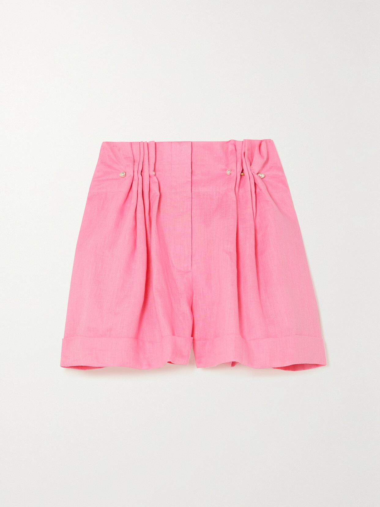 Aje - Eden Pleated Faux Pearl-embellished Linen Shorts - Pink