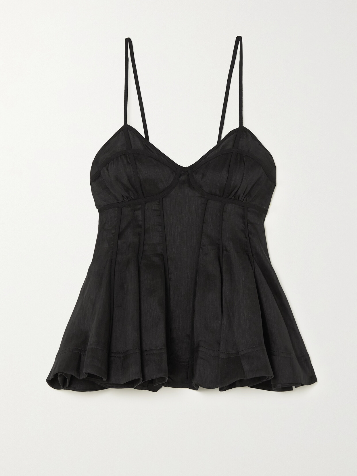 Aje Evangeline Paneled Linen And Silk-blend Camisole In Black