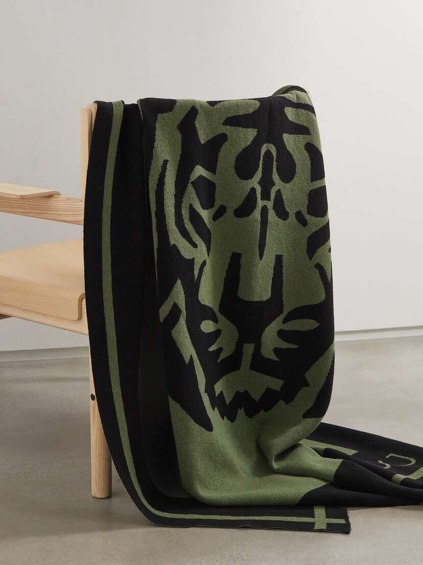 Diane Kordas Tiger Moss Jacquard-knit Merino Wool Blanket