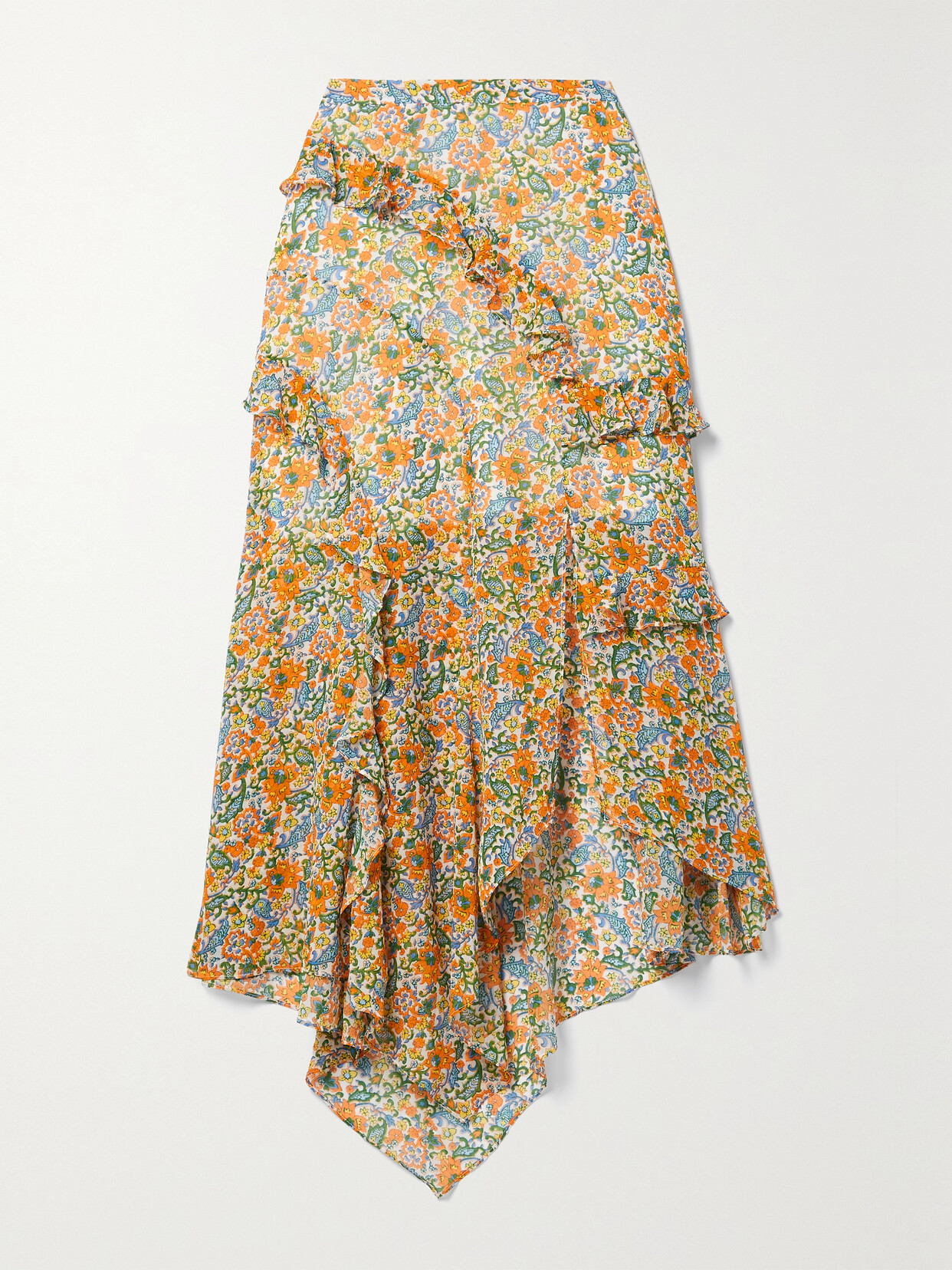 Veronica Beard Eleonora Ruffled Floral-print Silk-chiffon Midi Skirt - White