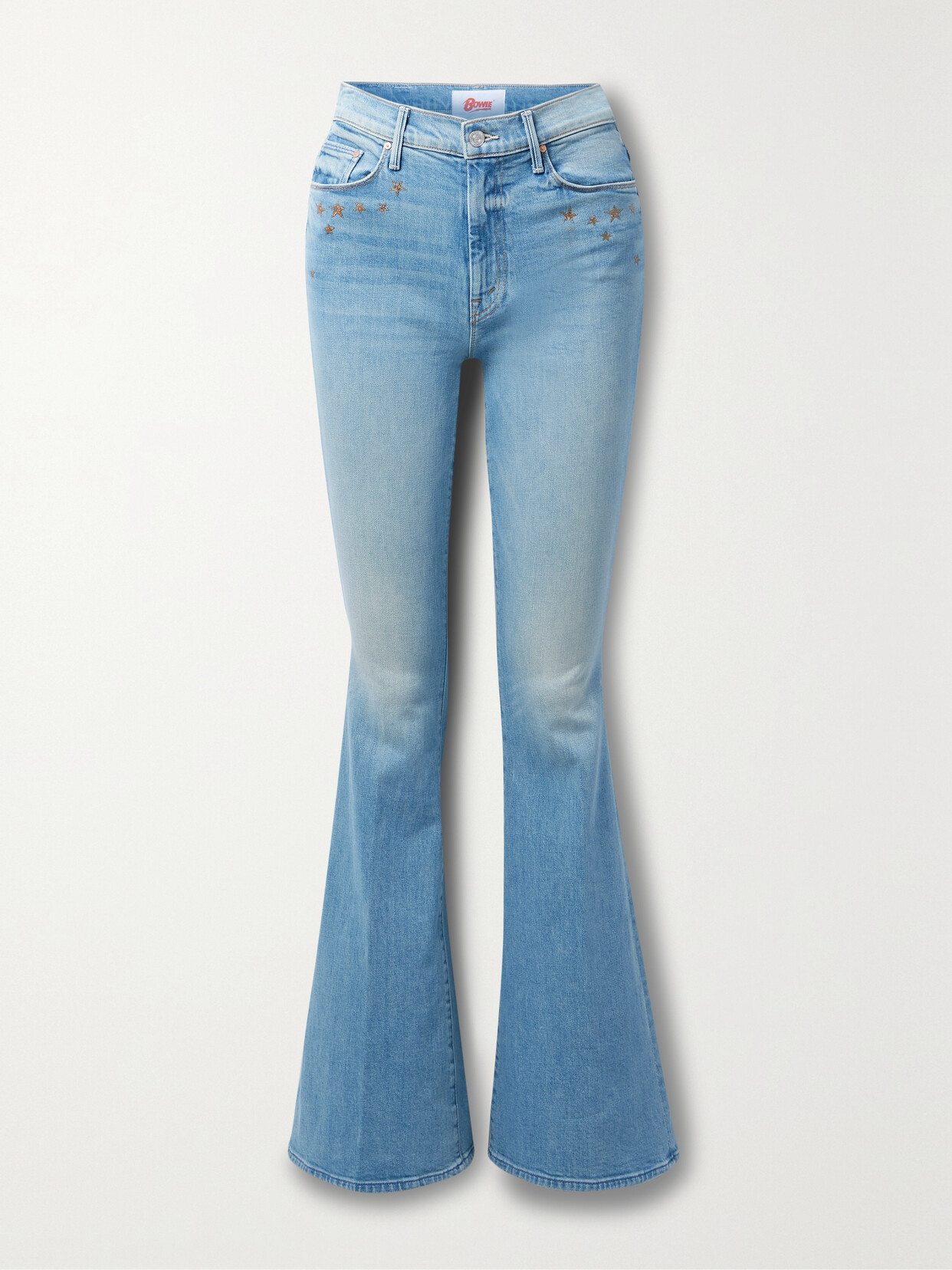 MOTHER + BOWIE® THE SUPER CRUISER GLITTERED HIGH-RISE FLARED JEANS