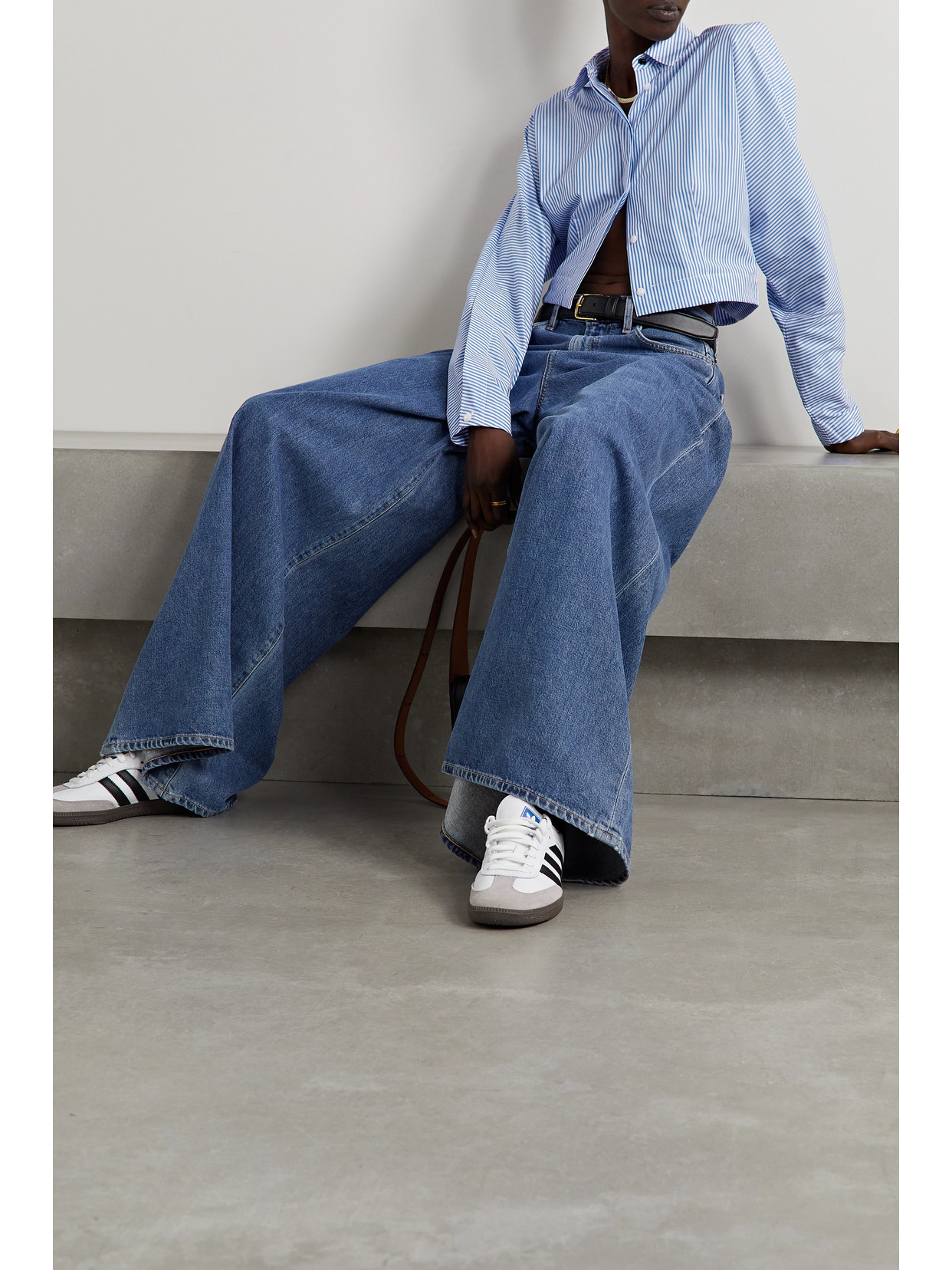 RAG & BONE MORGAN CROPPED STRIPED COTTON-POPLIN SHIRT